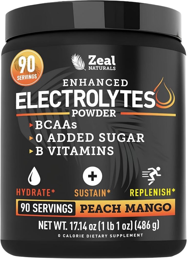 Zeal Naturals Electrolyte Powder - 90 Servings | Keto Electrolytes Powder | Zero Sugar, BCAAs, B-Vitamins | Potassium, Zinc, Magnesium | Hydration Powder Recovery Drink | Peach Mango