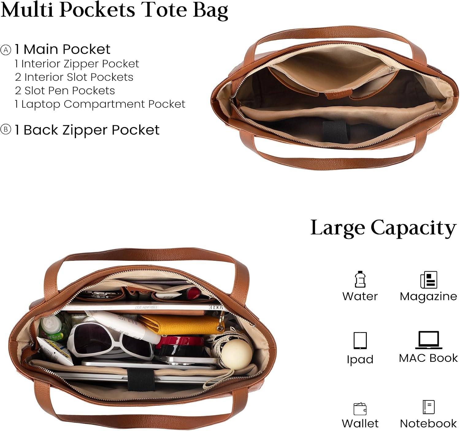 befen Genuine Leather Tote Bag for Women Work Travel Leather Purse Handbags - Image 4