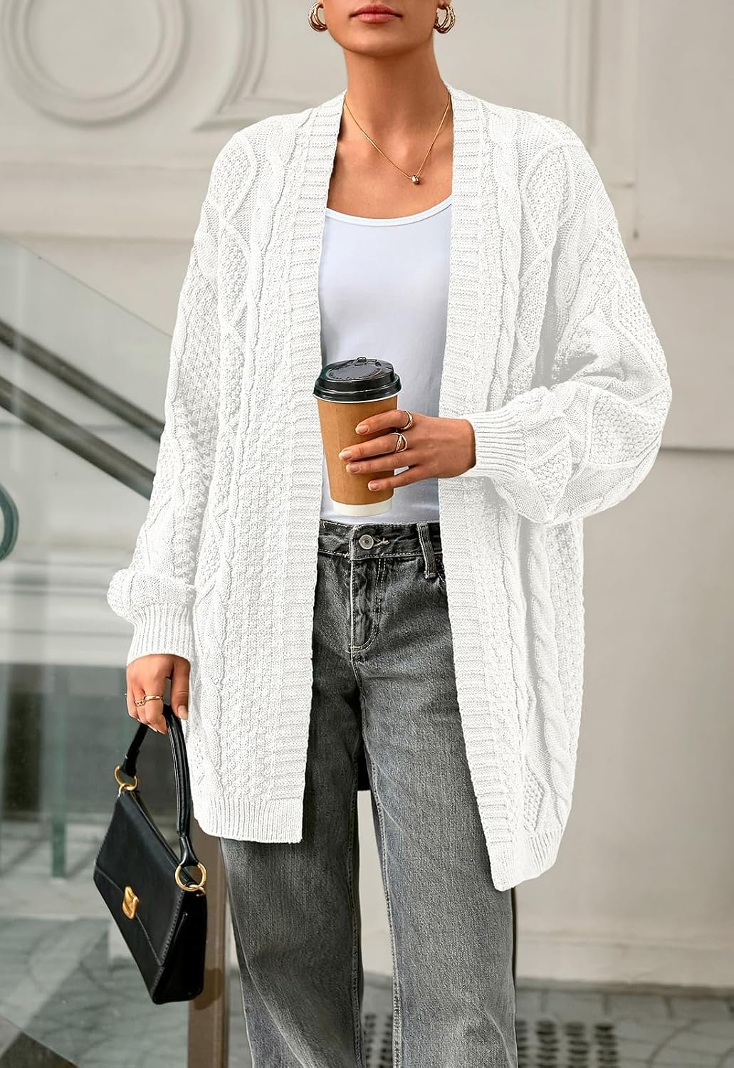 PRETTYGARDEN Women's Cable Knit Open Front Fall Sweater Lantern Long Sleeve Chunky Cardigan Sweaters Trendy Outerwear Coats - Image 4