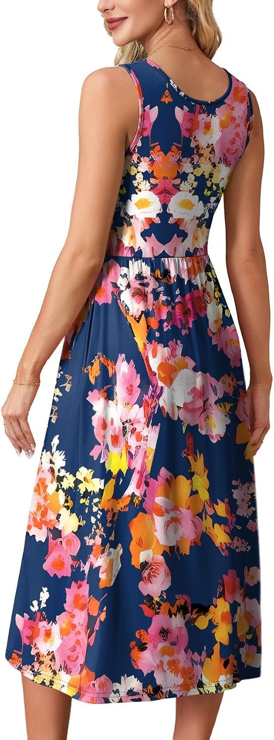 WIHOLL Summer Dresses for Women Flowy Casual Midi Dress Beach Vacation Sundresses with Pockets - Image 5