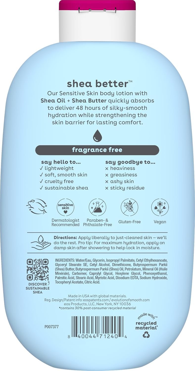 eos Shea Better Sensitive Skin Body Lotion- Fragrance Free, 48HR Moisture, 16 fl oz - Image 10