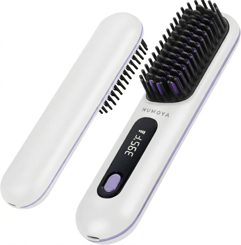 NUMOYA Go Brush Pro Portable Cordless Hair Straightener Brush, Rechargeable MCH Fast Heating for Women Travel (White)