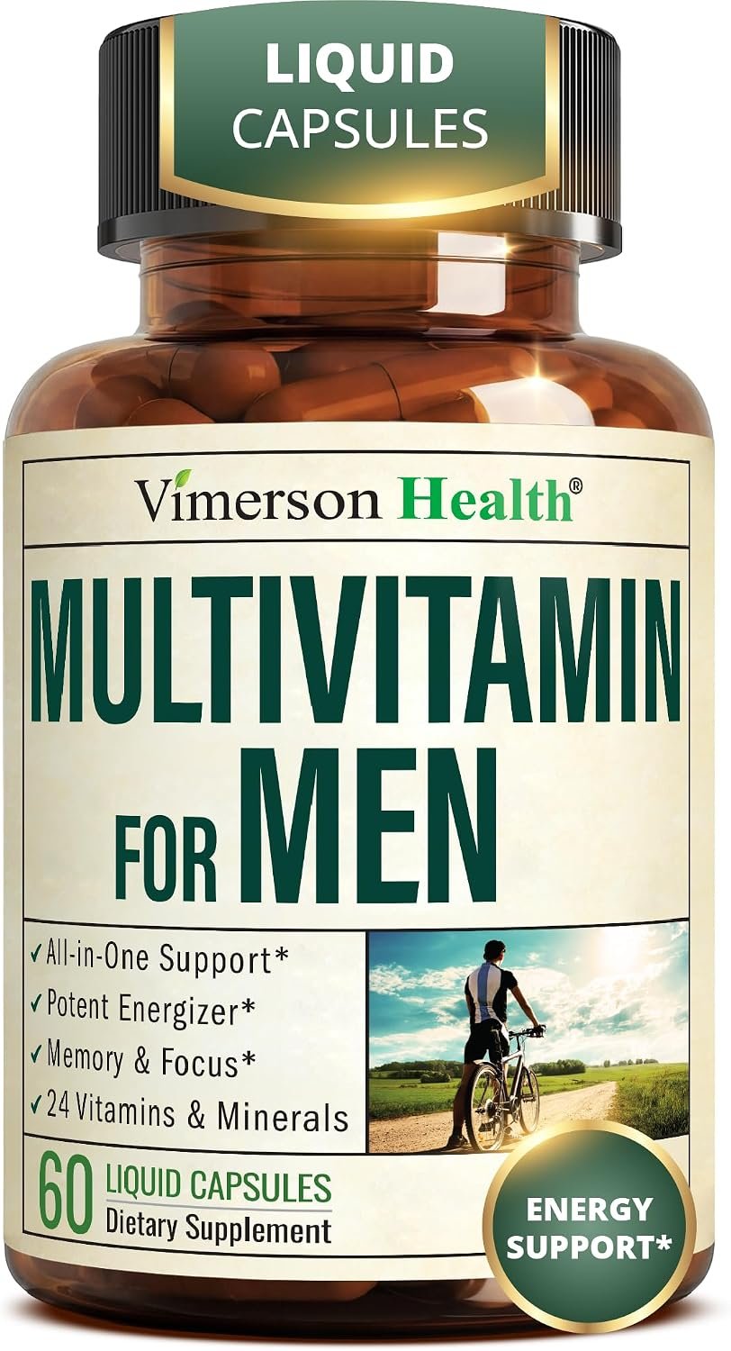 Vimerson Health Multivitamin for Men: Vitamins, Minerals and Bioavailable D3 for Focus and Energy Support – Daily Mens Multivitamins and Multiminerals – 60 Liquid Capsules