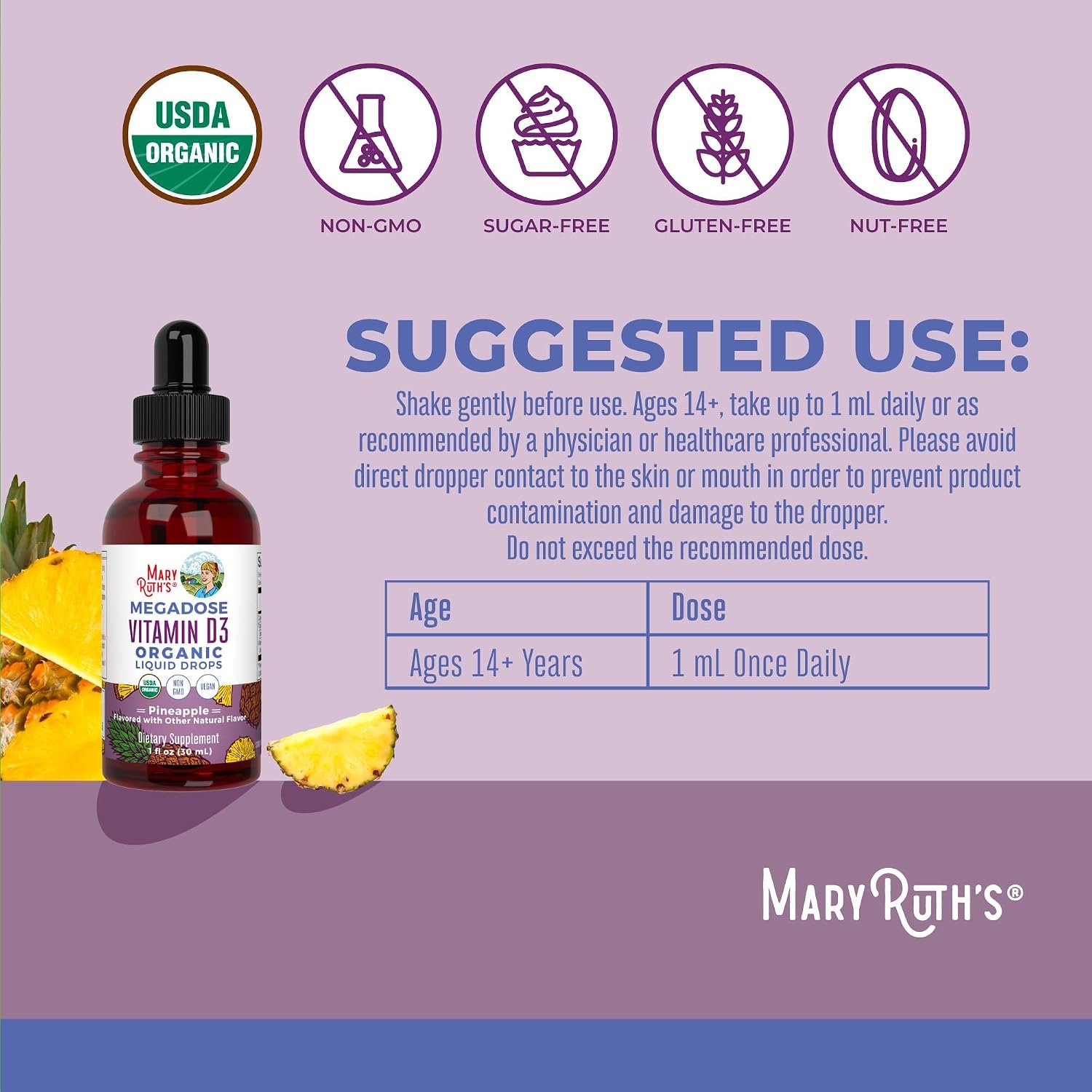 MARYRUTH'S Megadose Vitamin D3 Drops, Vitamin D 4000 IU, Vegan, 30 Servings - Image 3