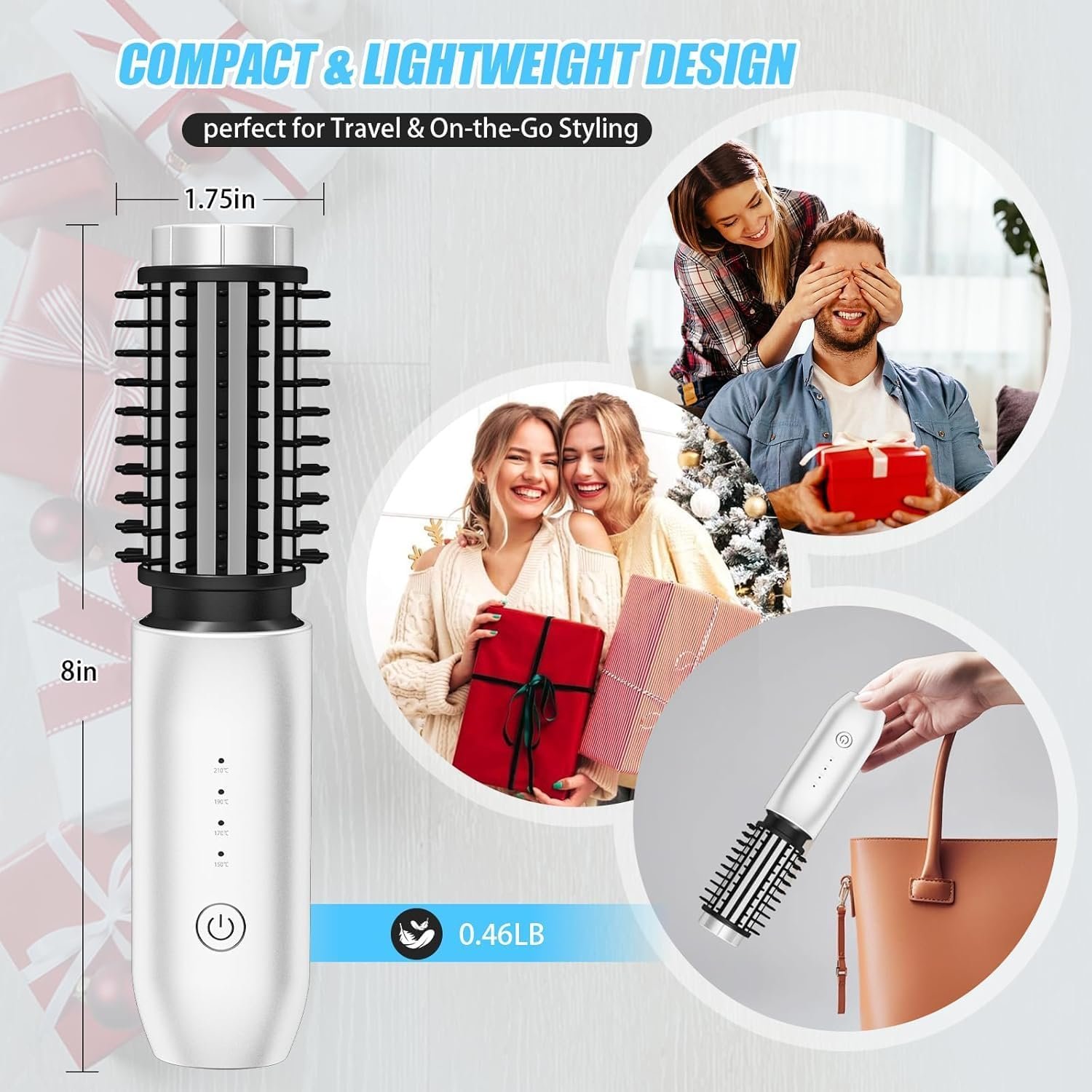Cordless Curling Iron Brush,1.5-inch Mini Travel Curling Iron, 3-in-1 Portable Heated Round Straightening Brush, Rechargeable Curlings Irons, for Curls, Straightening, De-frizzing, and Styling, White - Image 4
