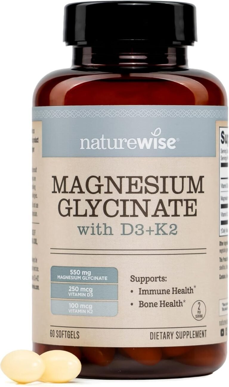 NatureWise Magnesium Glycinate 550mg + High-Dose 10000 IU Vitamin D3 K2 100 mcg - D3 K2 Magnesium Supplement - Chelated for High Absorption - Bone Support - Non-GMO, USA Manufactured - [30-Day Supply]