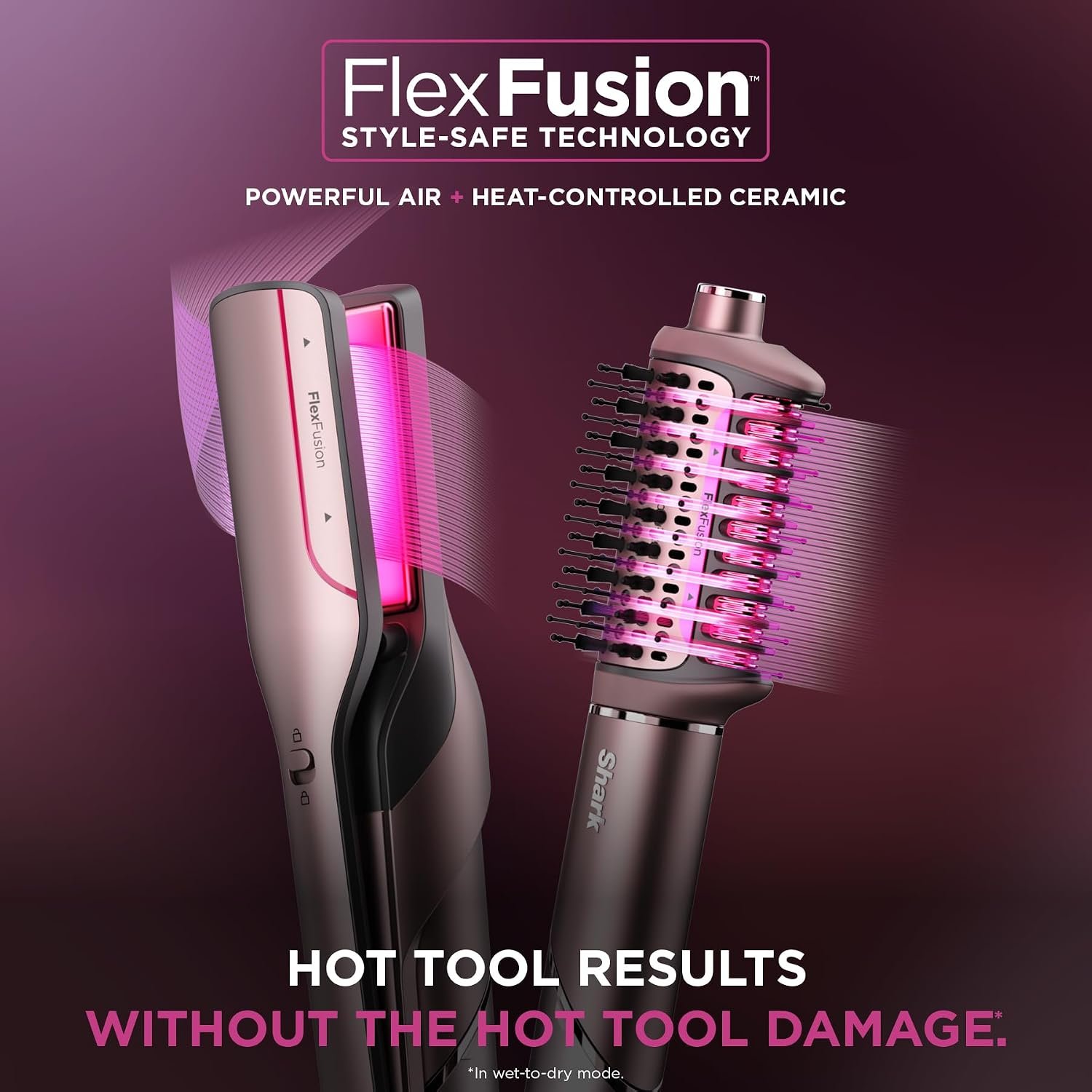 Shark FlexFusion Ceramic Air Styler, Straightener+Curler, Blush, HD641S - Image 2