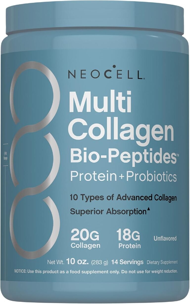 NeoCell Multi Collagen Bio-Peptides Powder | 10oz | Advanced with Hyaluronic Acid and Vitamin C | 10 Super Types of Collagen | Superior Absorption | Grassfed Protein Supplement