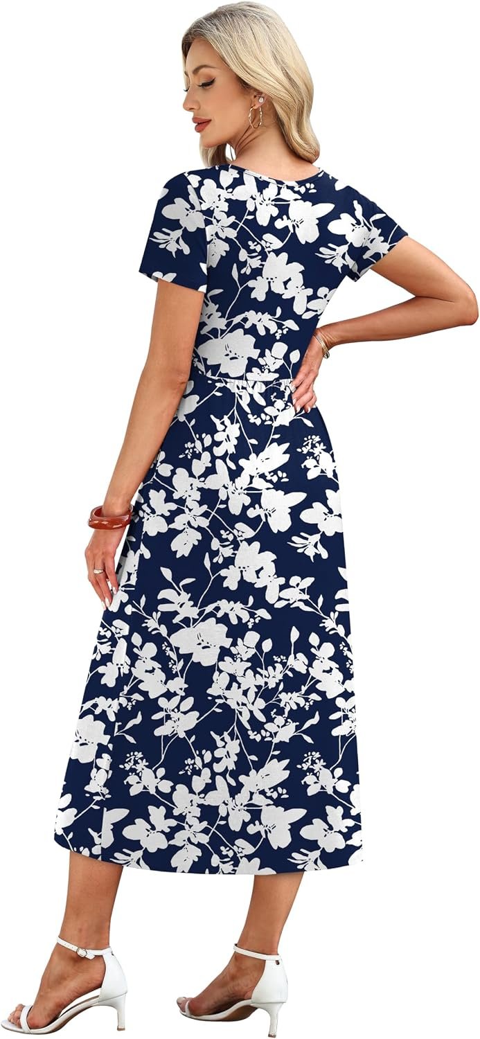 OFEEFAN Summer Dresses for Women Flowy Casual A-Line Midi Dress Beach Vacation Sundresses with Pockets S-2XL - Image 5