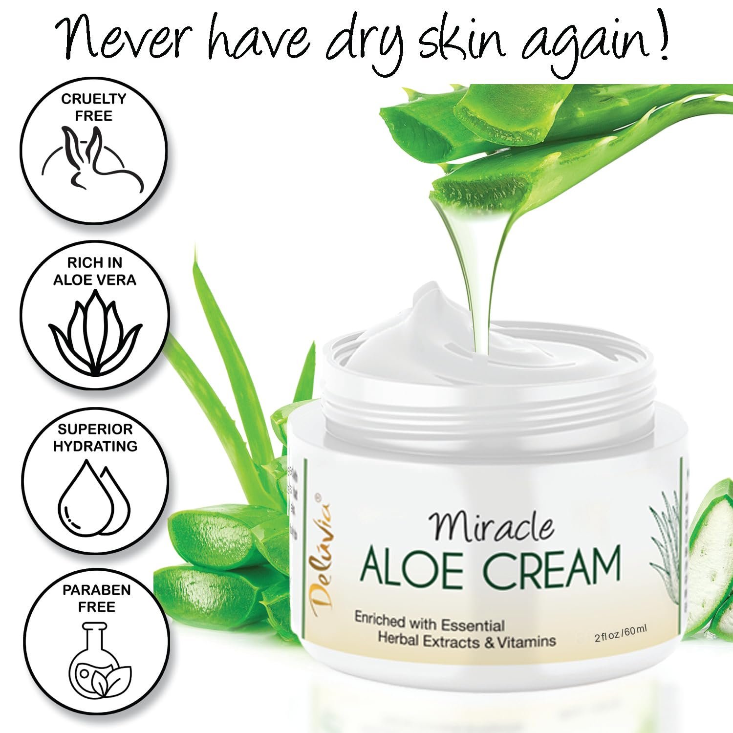 Deluvia Miracle Aloe Cream | Face & Body Moisturizer with Organic Aloe Vera - Image 7