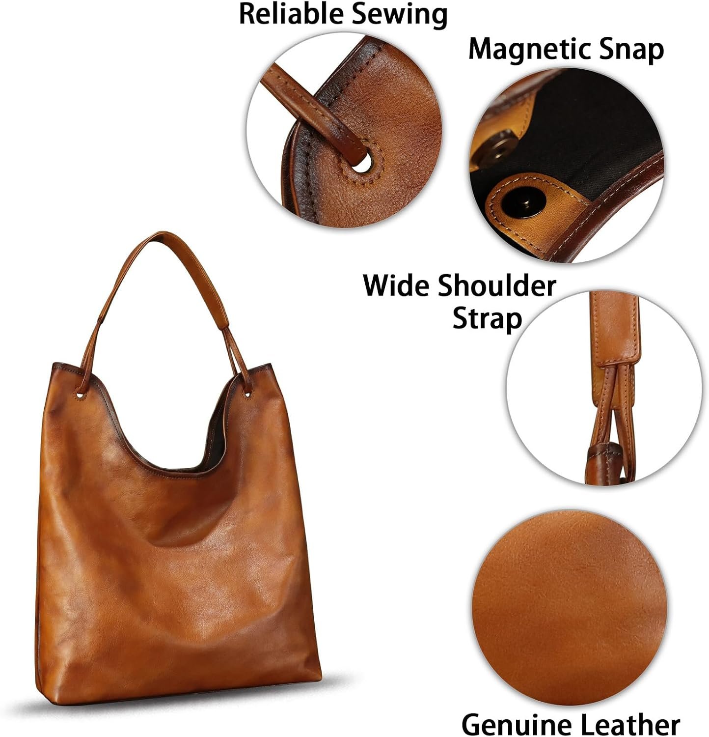 Genuine Leather Hobo Bags for Women Large Tote Bag Vintage Real Leather Shoulder Bag Satchel Purse for Work Notebook - Image 6