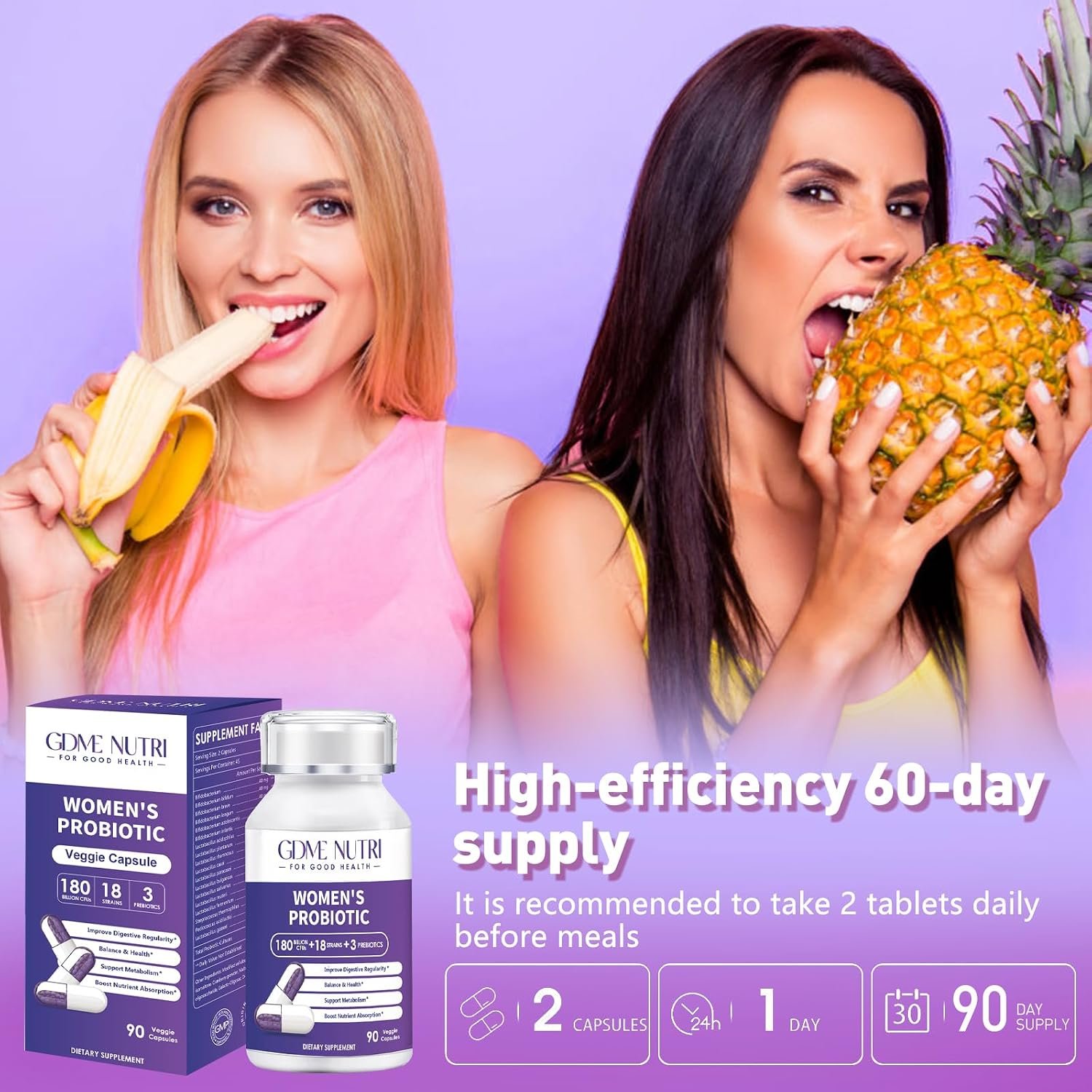 Probiotics 180 Billion CFU 18 Strains Contains Organic Prebiotic Cranberry Probiotic Supplement Digestion Immunity for Women's Health,Non Soy Gluten Dairy Free 90 Vegetarian Capsules - Image 6