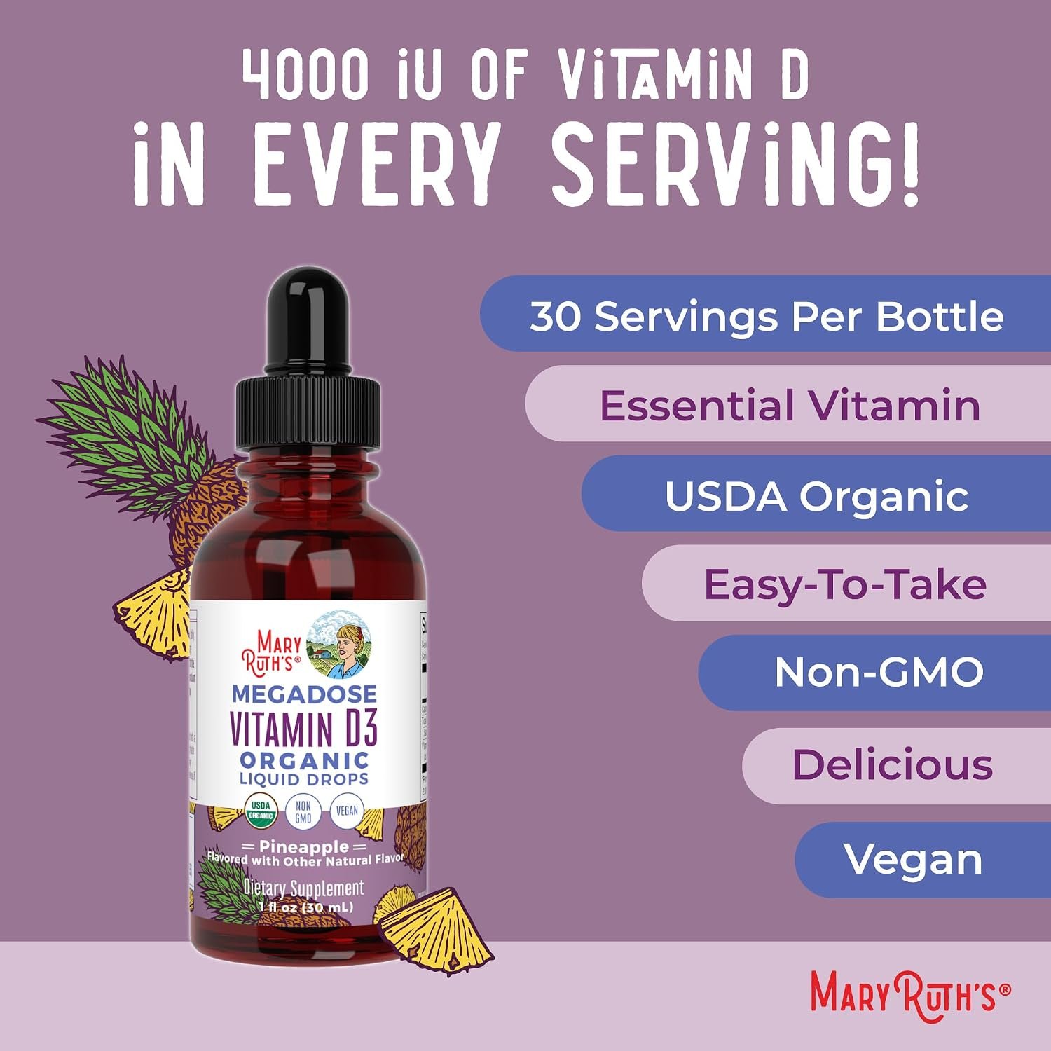 MARYRUTH'S Megadose Vitamin D3 Drops, Vitamin D 4000 IU, Vegan, 30 Servings - Image 7
