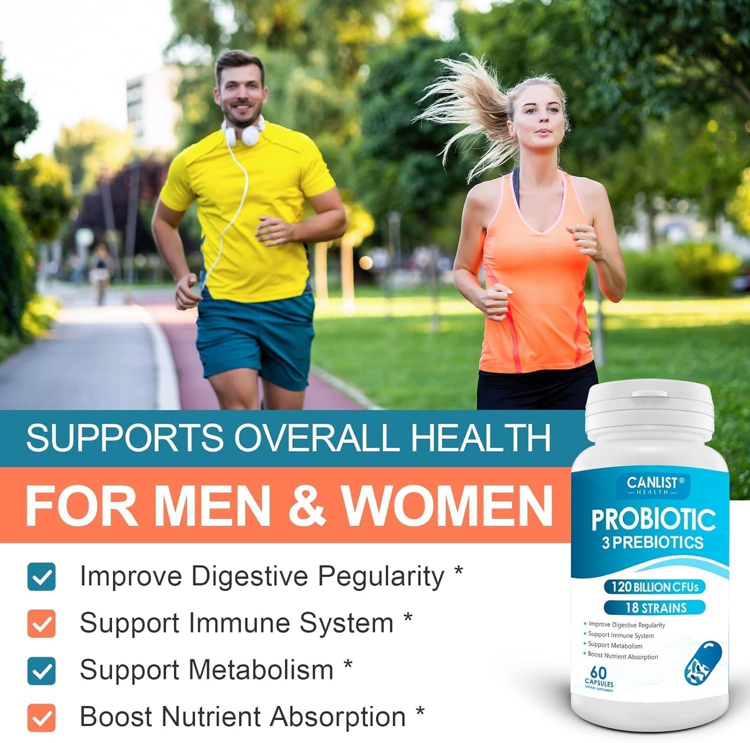 CANLIST Probiotics 120 Billion CFUs 18 Strains, 3 Prebiotics & Digestive Enzymes for Men Women,Digestive & Immune Support,Shelf Stable Non-GMO 60 Capsules - Image 5