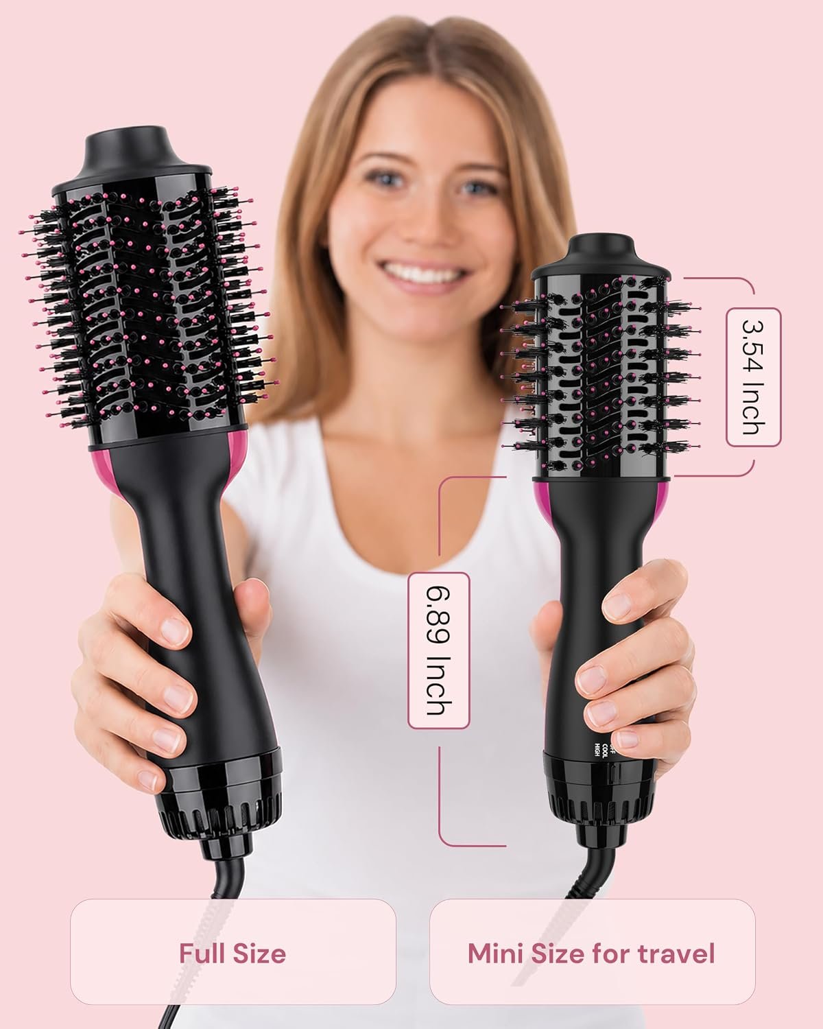 Aopant Dual Voltage Mini Hair Dryer Brush Blow Dryer Brush in One, 110-240V 900W Travel Hot Air Brush Volumizer, 4-in-1 Styling Brush with Ceramic Titanium Barrel, Ionic Care, Cool & High Settings - Image 3