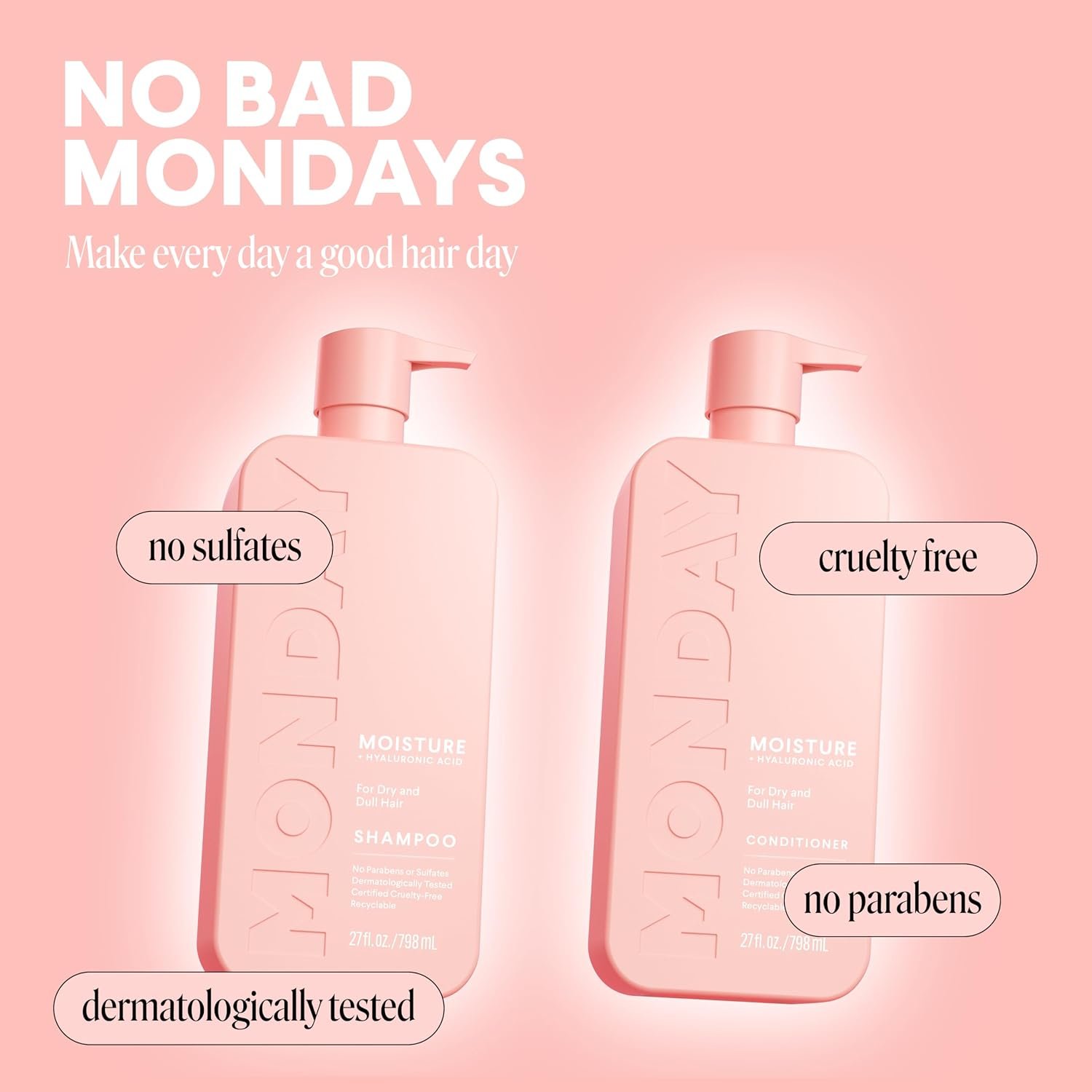 MONDAY HAIRCARE Moisture Shampoo + Conditioner Bathroom Set (2 Count) 27 oz Each for Dry, Coarse, Stressed, Frizzy Hair, Made with Coconut Oil, Rice Protein, Shea Butter and Vitamin E - Image 7