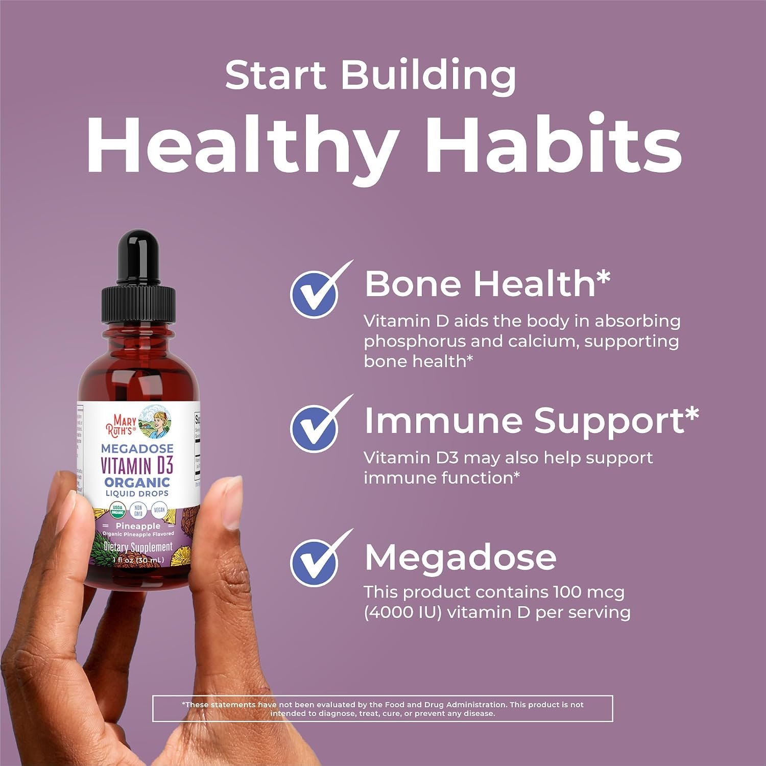 MARYRUTH'S Megadose Vitamin D3 Drops, Vitamin D 4000 IU, Vegan, 30 Servings - Image 5