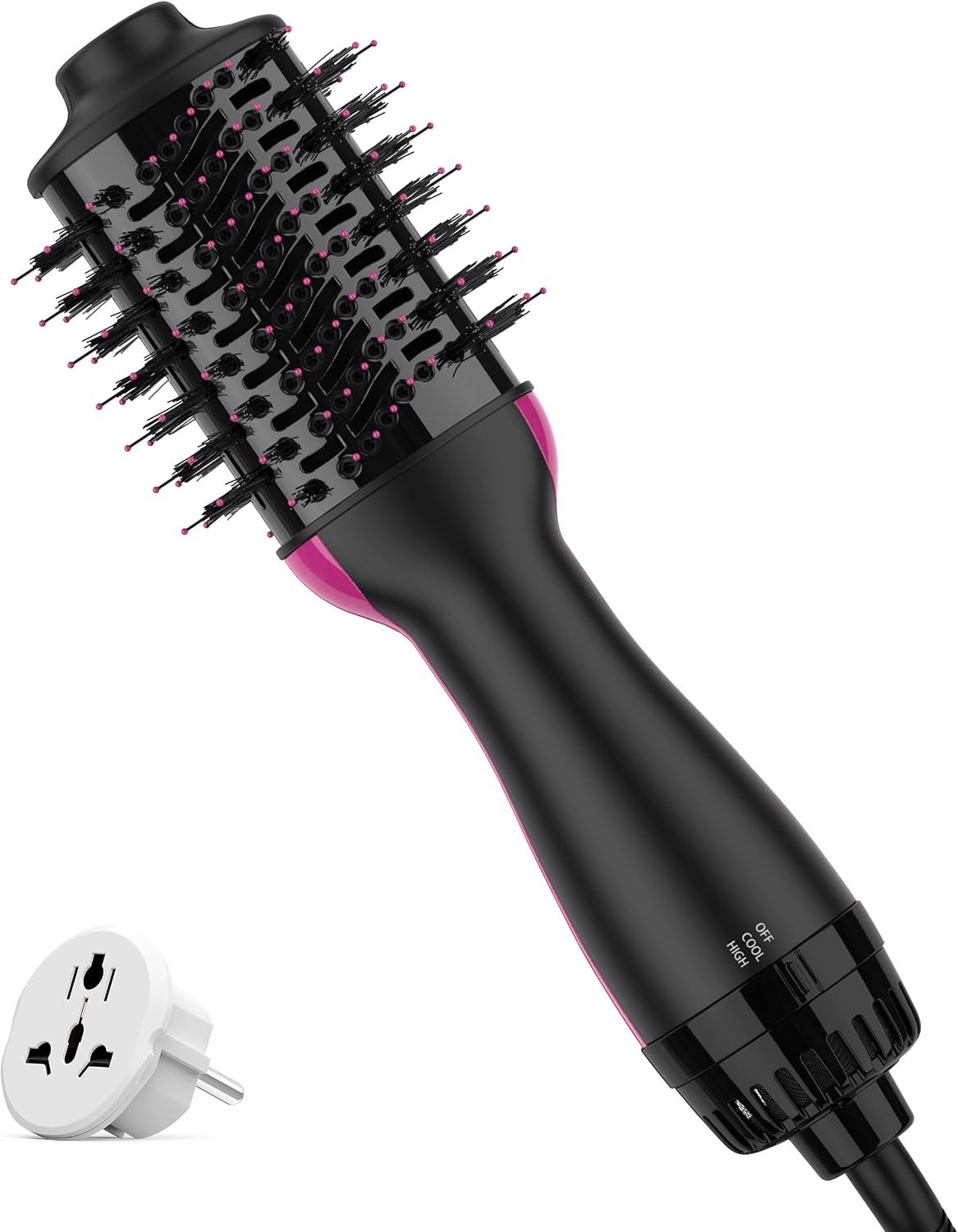Aopant Dual Voltage Mini Hair Dryer Brush Blow Dryer Brush in One, 110-240V 900W Travel Hot Air Brush Volumizer, 4-in-1 Styling Brush with Ceramic Titanium Barrel, Ionic Care, Cool & High Settings