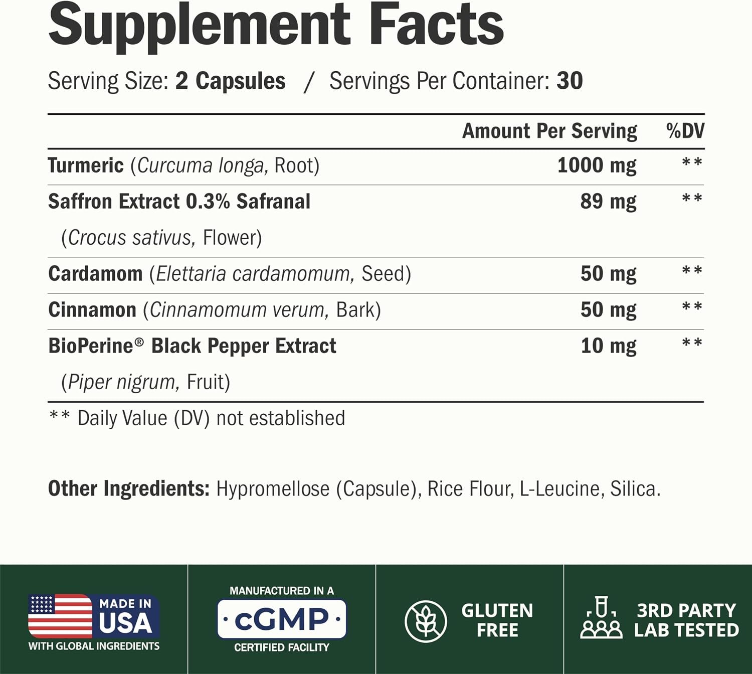 Saffron Supplements with Turmeric Curcumin, Saffron Extract (89mg), Ceylon Cinnamon, and Cardamom for Women and Men – Turmeric Supplement for Daily Inflammation, Mood & Joint Support – 60 Capsules - Image 2
