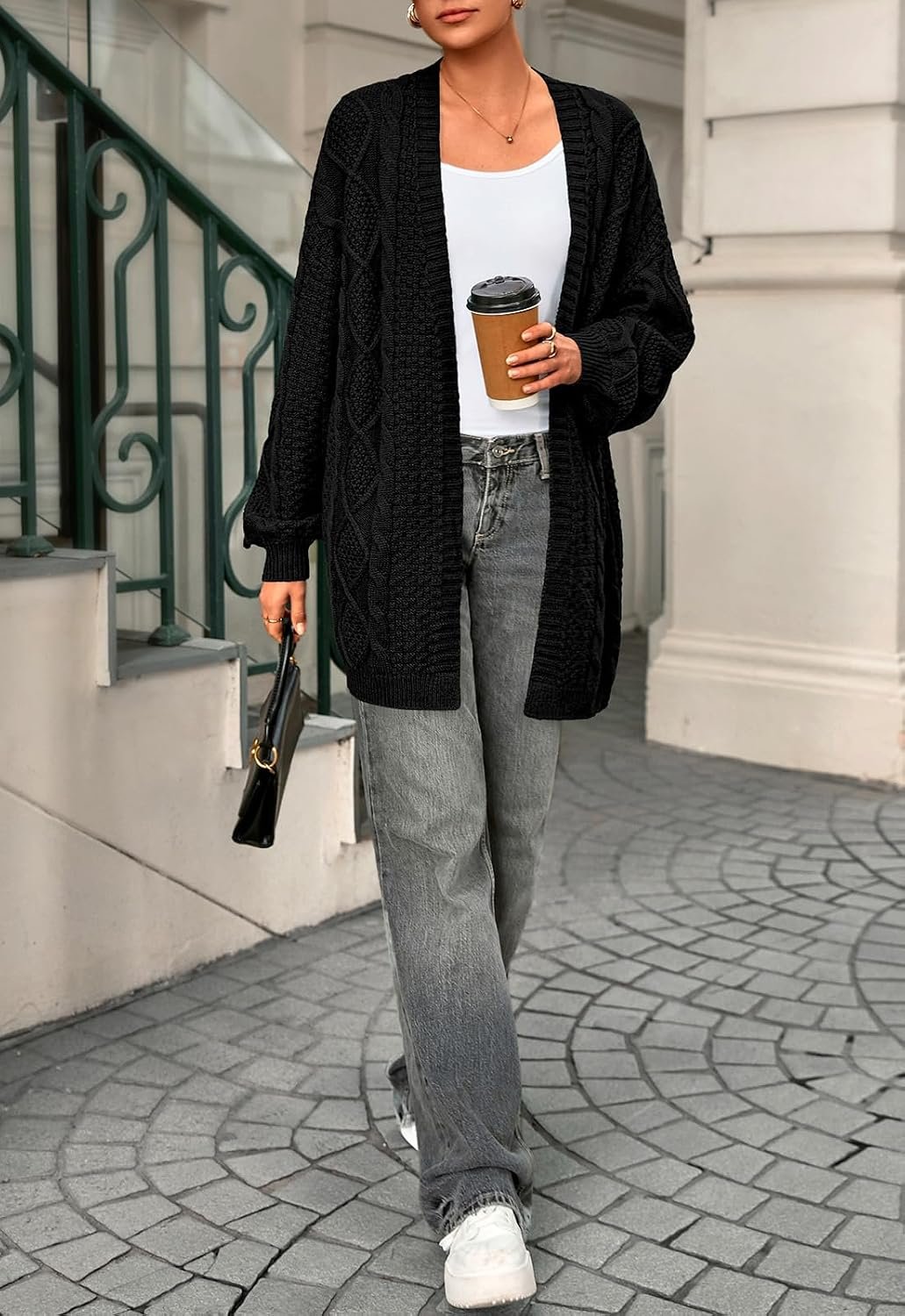 PRETTYGARDEN Women's Cable Knit Open Front Fall Sweater Lantern Long Sleeve Chunky Cardigan Sweaters Trendy Outerwear Coats - Image 7