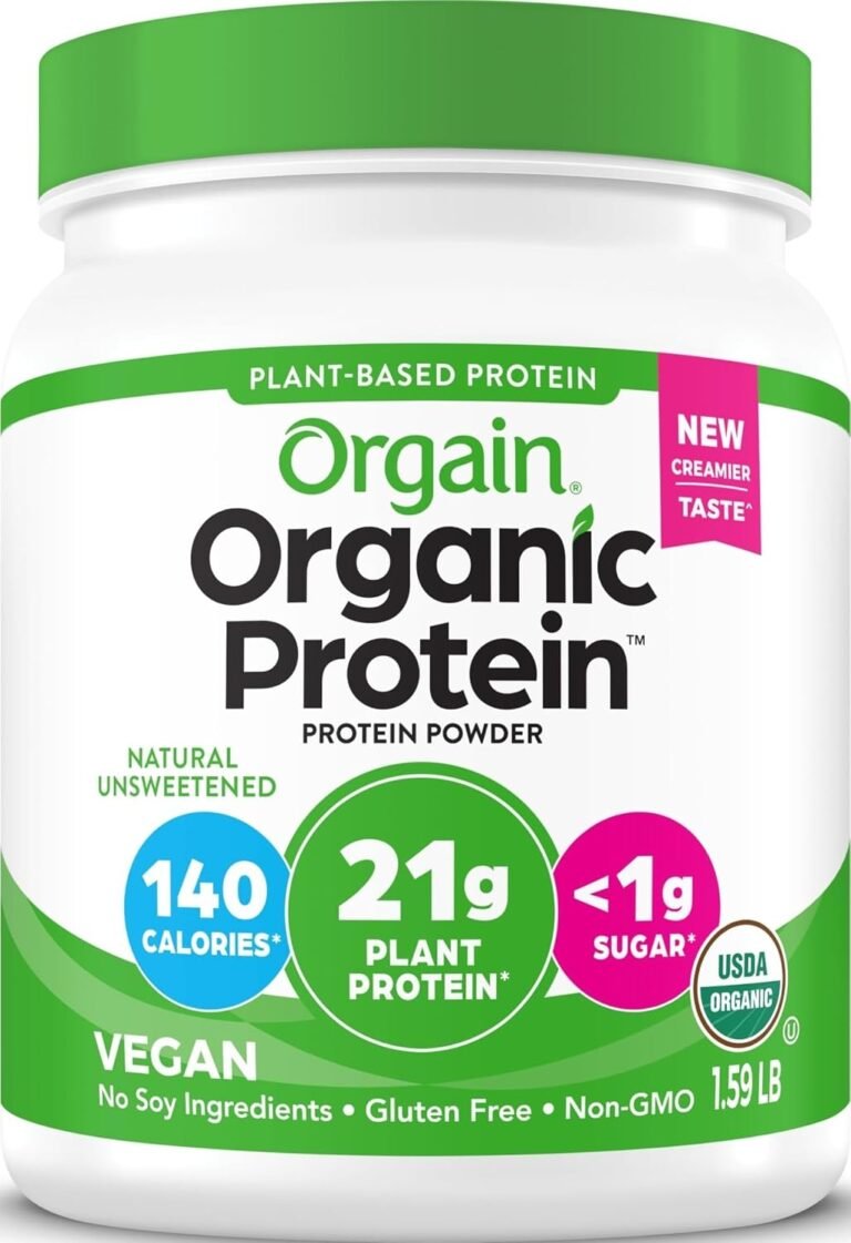 Orgain Organic Vegan Protein Powder, Natural Unsweetened - 21g of Unflavored Plant Protein, 4g Prebiotic Fiber, Low Net Carbs, No Added Sugar, Non-GMO, for Shakes & Recipes, 1.59 lb