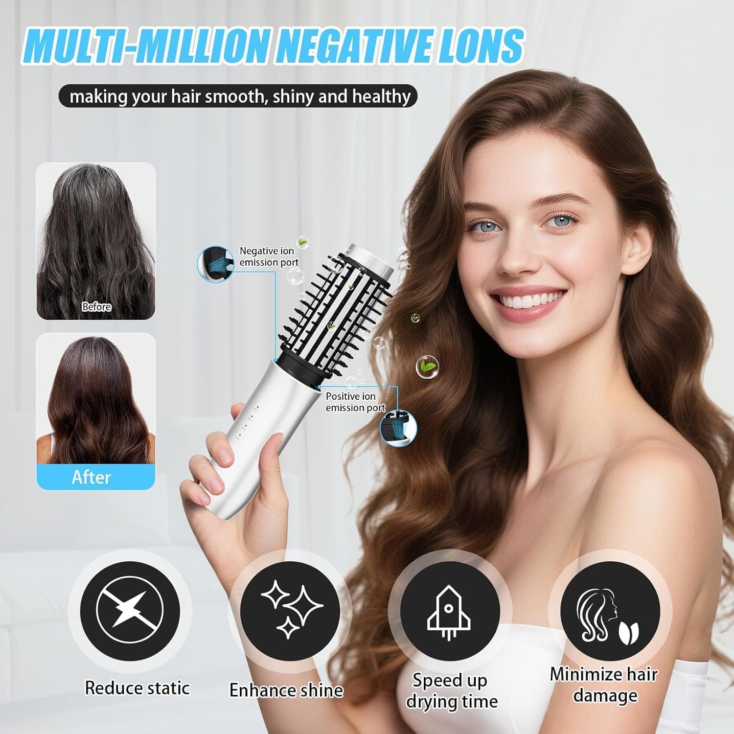Cordless Curling Iron Brush,1.5-inch Mini Travel Curling Iron, 3-in-1 Portable Heated Round Straightening Brush, Rechargeable Curlings Irons, for Curls, Straightening, De-frizzing, and Styling, White - Image 3