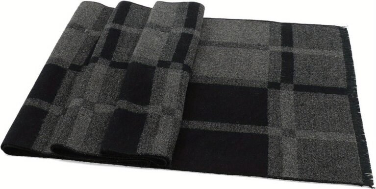 Mens Fall Winter Long Plaid Soft Warm Scarf with Tassel for Daily Life