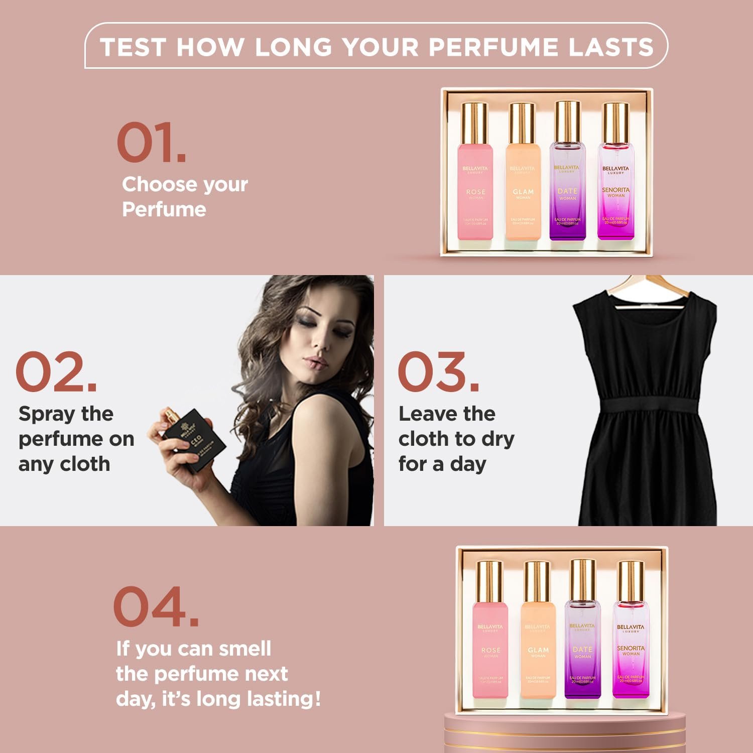 Bellavita Luxury Women's Perfume Gift Set with Rose, Senorita, Date, and Glam | 80ml | Perfume for Women | Pink Pepper, Yuzu and Floral Peach | Long Lasting Fragrance - Image 9