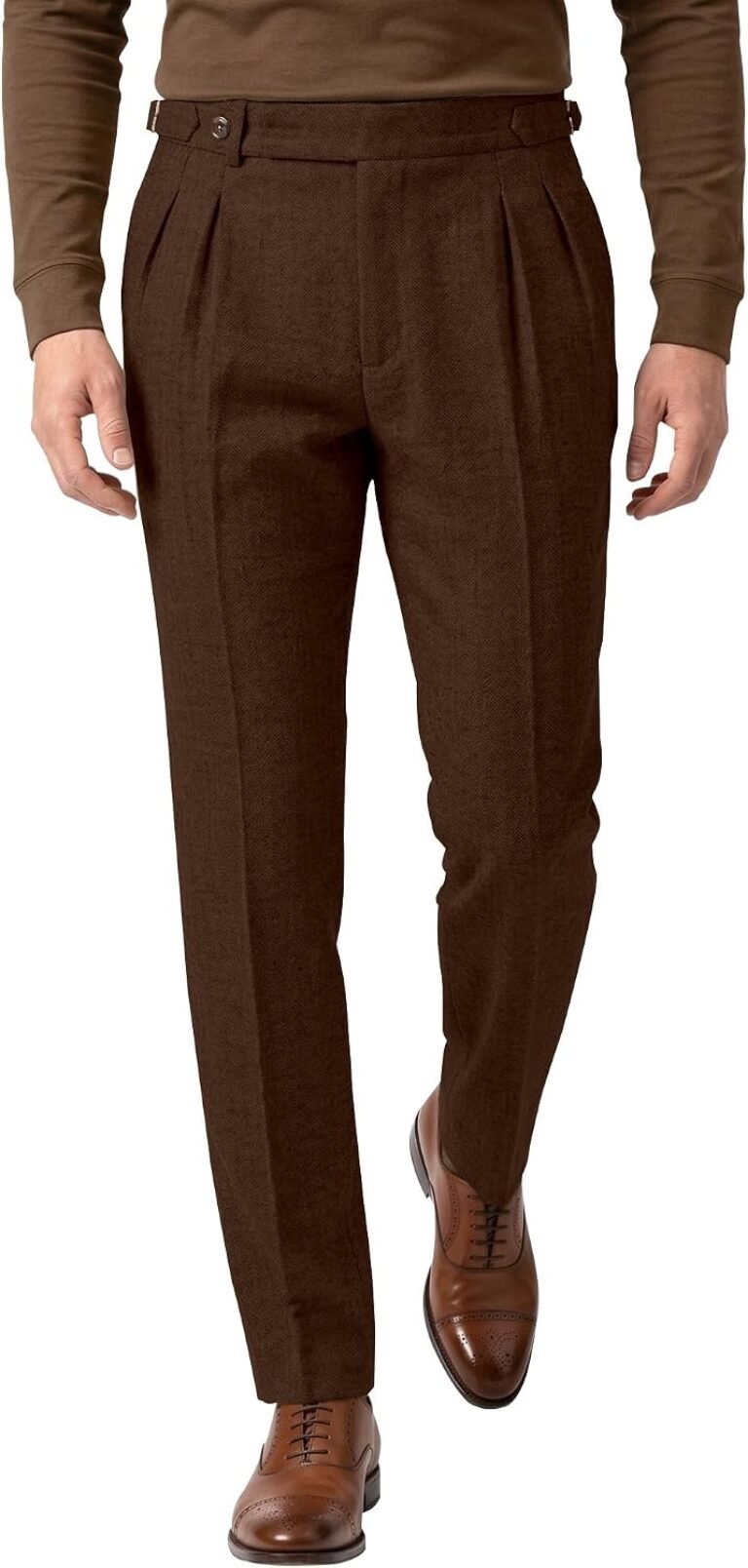 Mens Tweed Pants Retro Dress Pants Herringbone Pleat Front Plaid Trousers