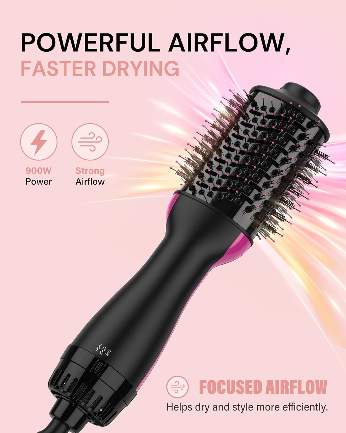 Aopant Dual Voltage Mini Hair Dryer Brush Blow Dryer Brush in One, 110-240V 900W Travel Hot Air Brush Volumizer, 4-in-1 Styling Brush with Ceramic Titanium Barrel, Ionic Care, Cool & High Settings - Image 6