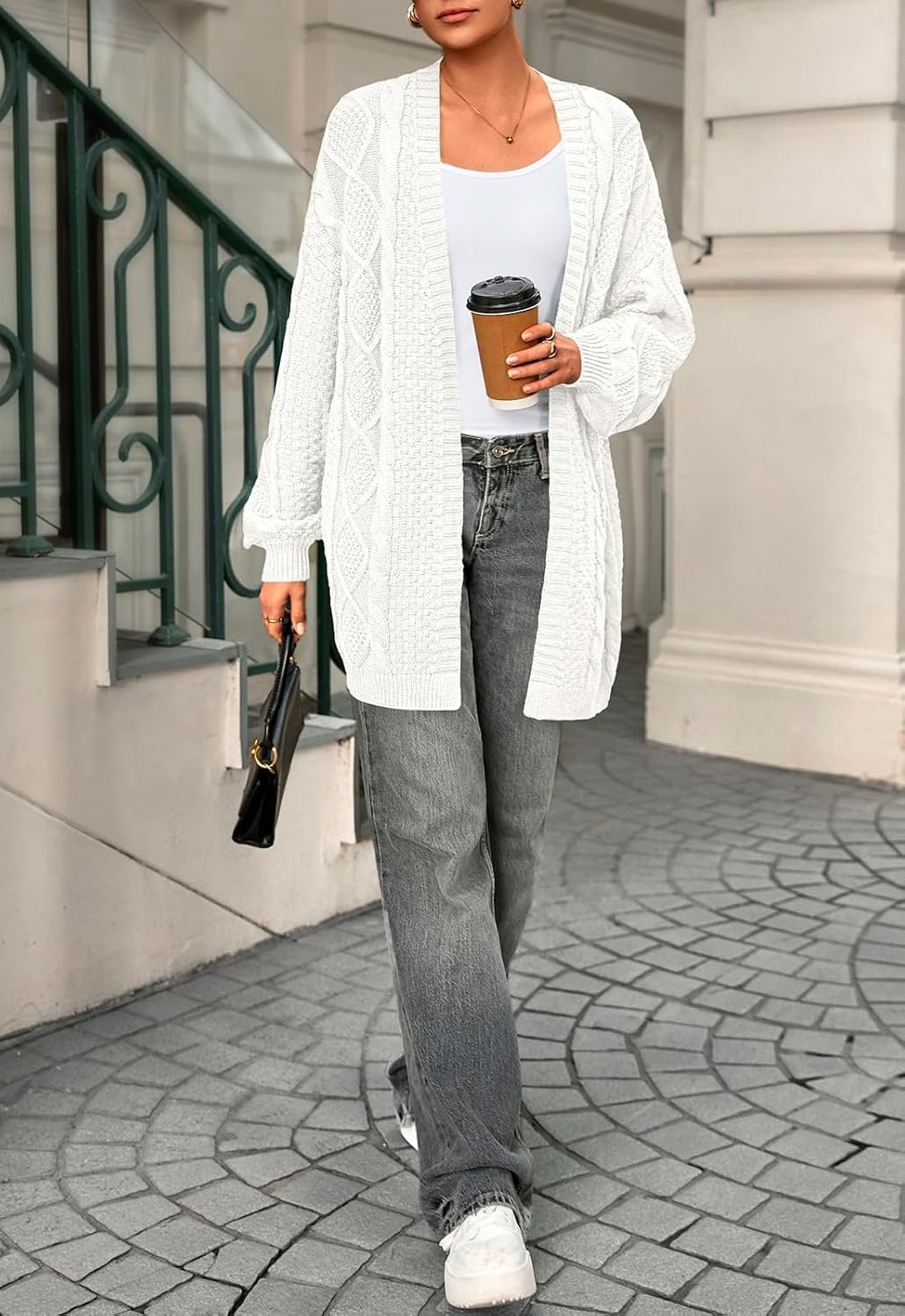 PRETTYGARDEN Women's Cable Knit Open Front Fall Sweater Lantern Long Sleeve Chunky Cardigan Sweaters Trendy Outerwear Coats - Image 7