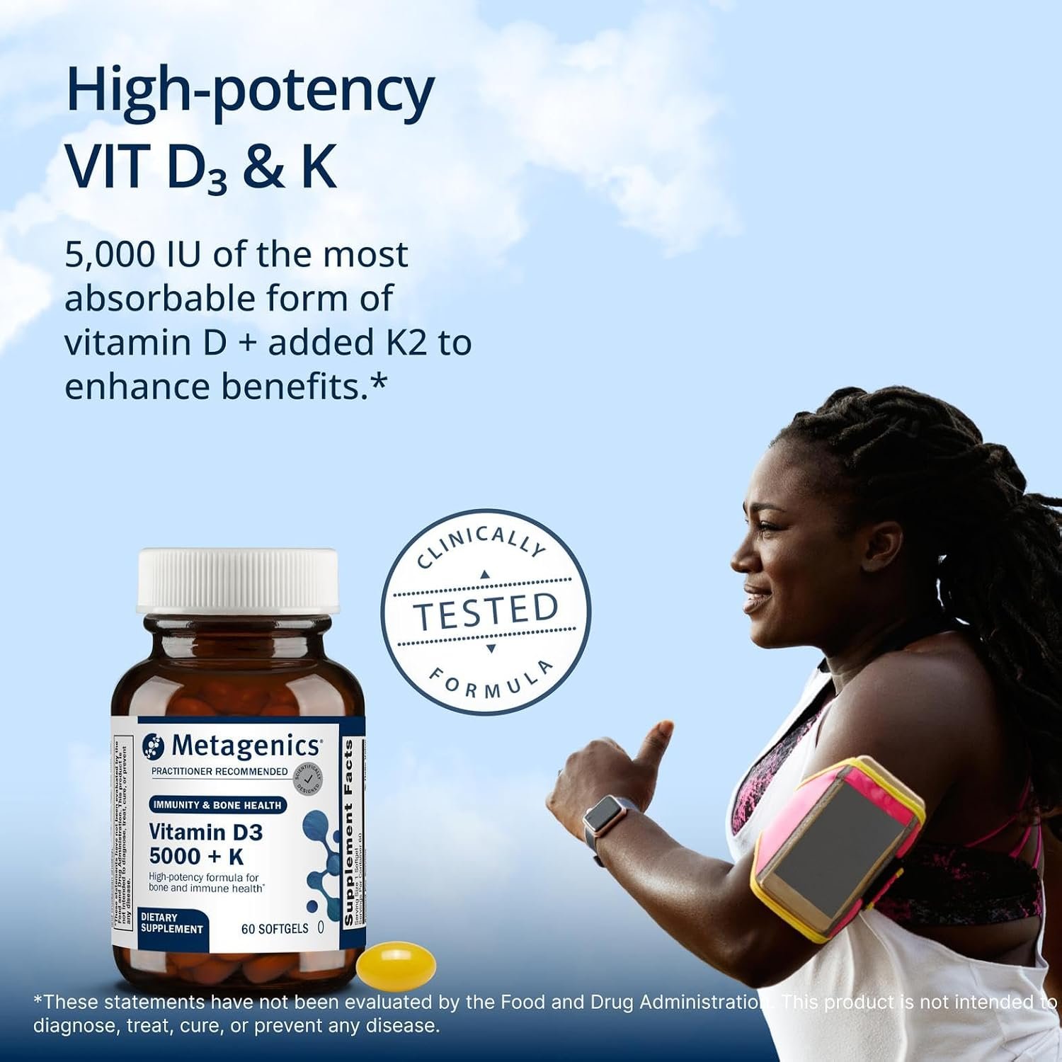 Metagenics Vitamin D3 and Vitamin K2 5,000 IU with MK-7, 60 Softgels | Vitamin D3 with K2 MK-7 for Immune Support, Bone and Heart Health, Non-GMO, Gluten-Free, High-Potency 5,000 IU - Image 3
