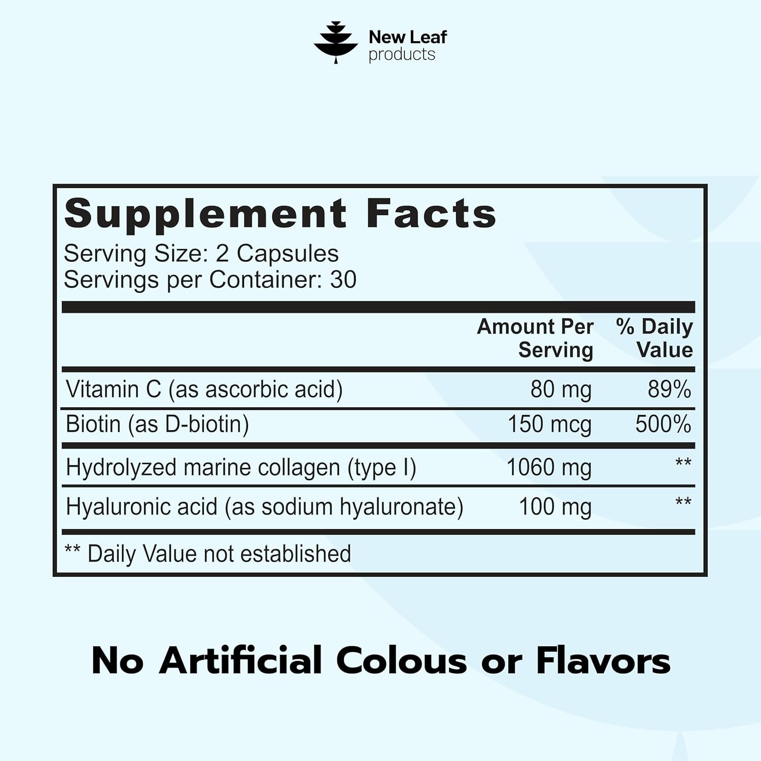 Pure Marine Collagen Supplements for Women & Men - with Hyaluronic Acid, Vitamin C & Biotin - Collagen Peptides Hydrolyzed Collagen for Hair Skin & Nails - 60 Capsules by New Leaf UK Made - Image 6