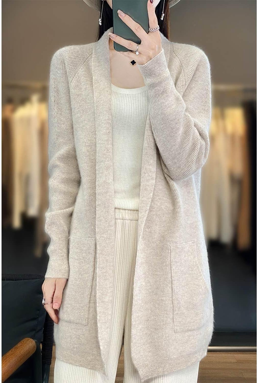 Cardigans Women's Sweater Thick Coat with Pockets 100% Merino Wool Knitted Jacket Autumn Winter - Image 3