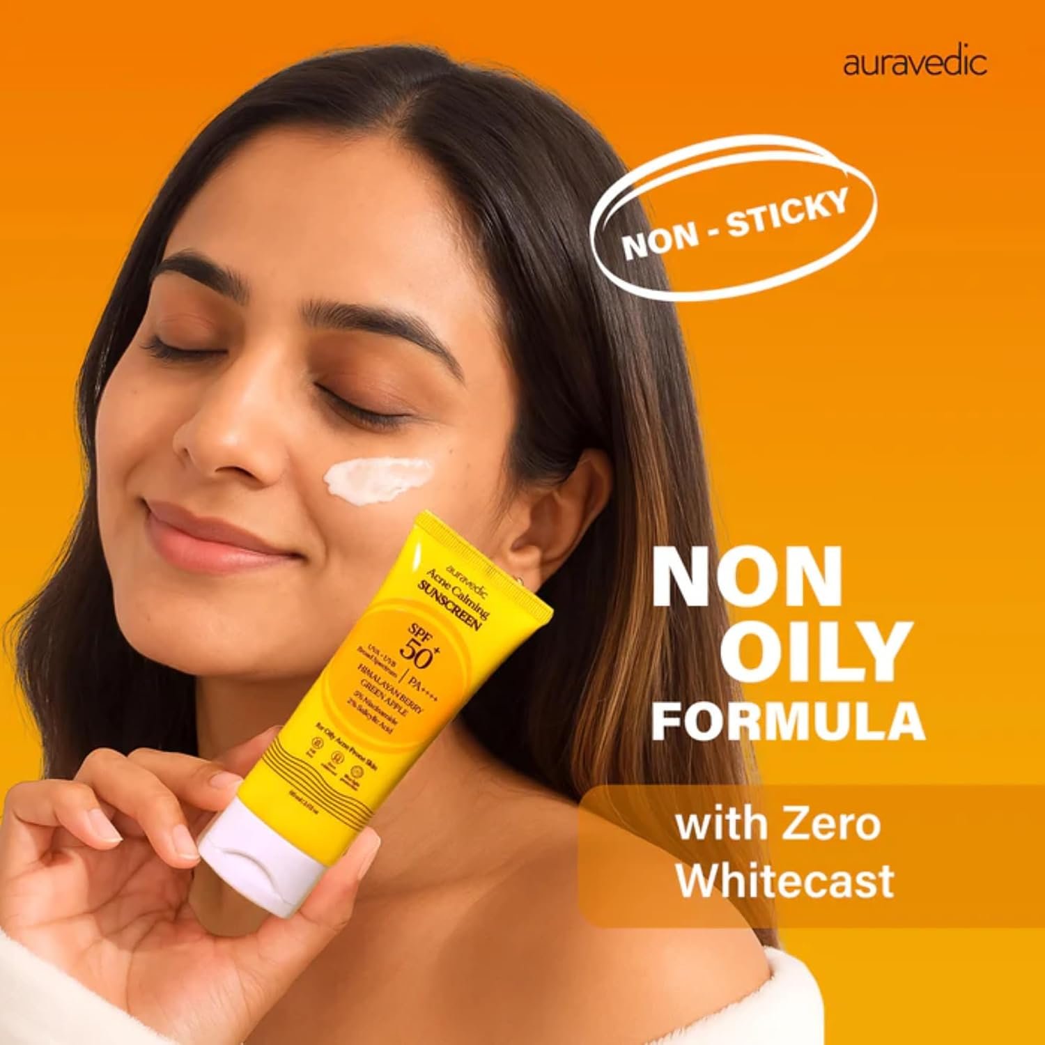 Auravedic Acne Calming Sunscreen SPF 50 PA++++ | Oil Free Face Sunscreen for Acne Prone Skin & Oily Skin | 5% Niacinamide & 2% Salicylic Acid | Non-Comedogenic, No White Cast, Matte Finish, 2.03 Fl Oz - Image 5