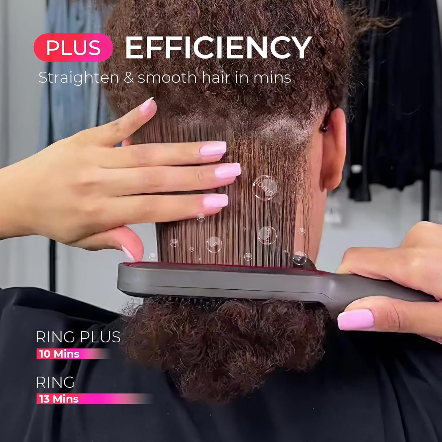 TYMO Ring Plus Hair Straightener Brush, Ionic Straightening Comb, 9 Temps | Straightening Brush with Negative Ions for Women, Titanium Coating, LED Display, Dual Voltage, Black - Image 3