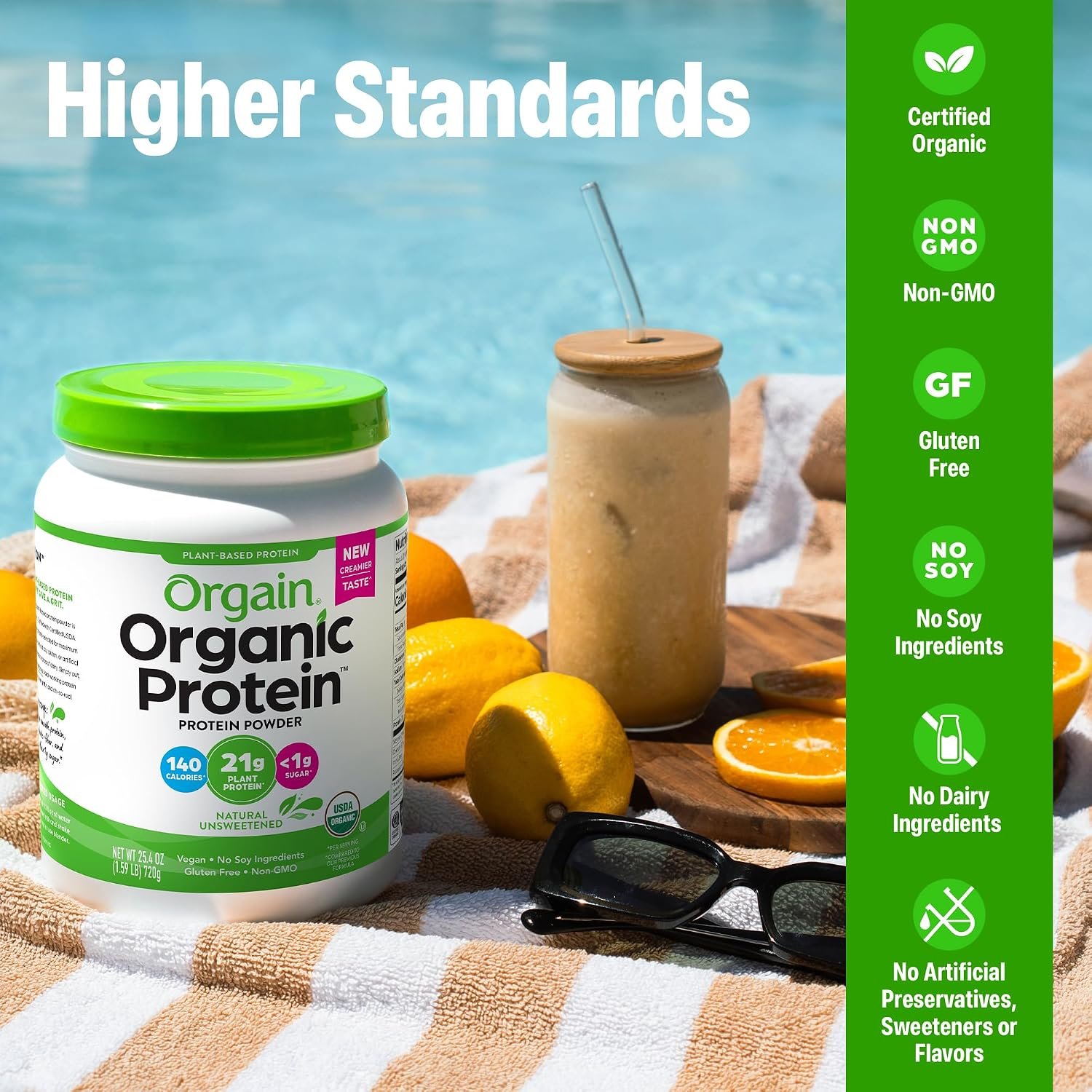 Orgain Organic Vegan Protein Powder, Natural Unsweetened - 21g of Unflavored Plant Protein, 4g Prebiotic Fiber, Low Net Carbs, No Added Sugar, Non-GMO, for Shakes & Recipes, 1.59 lb - Image 4