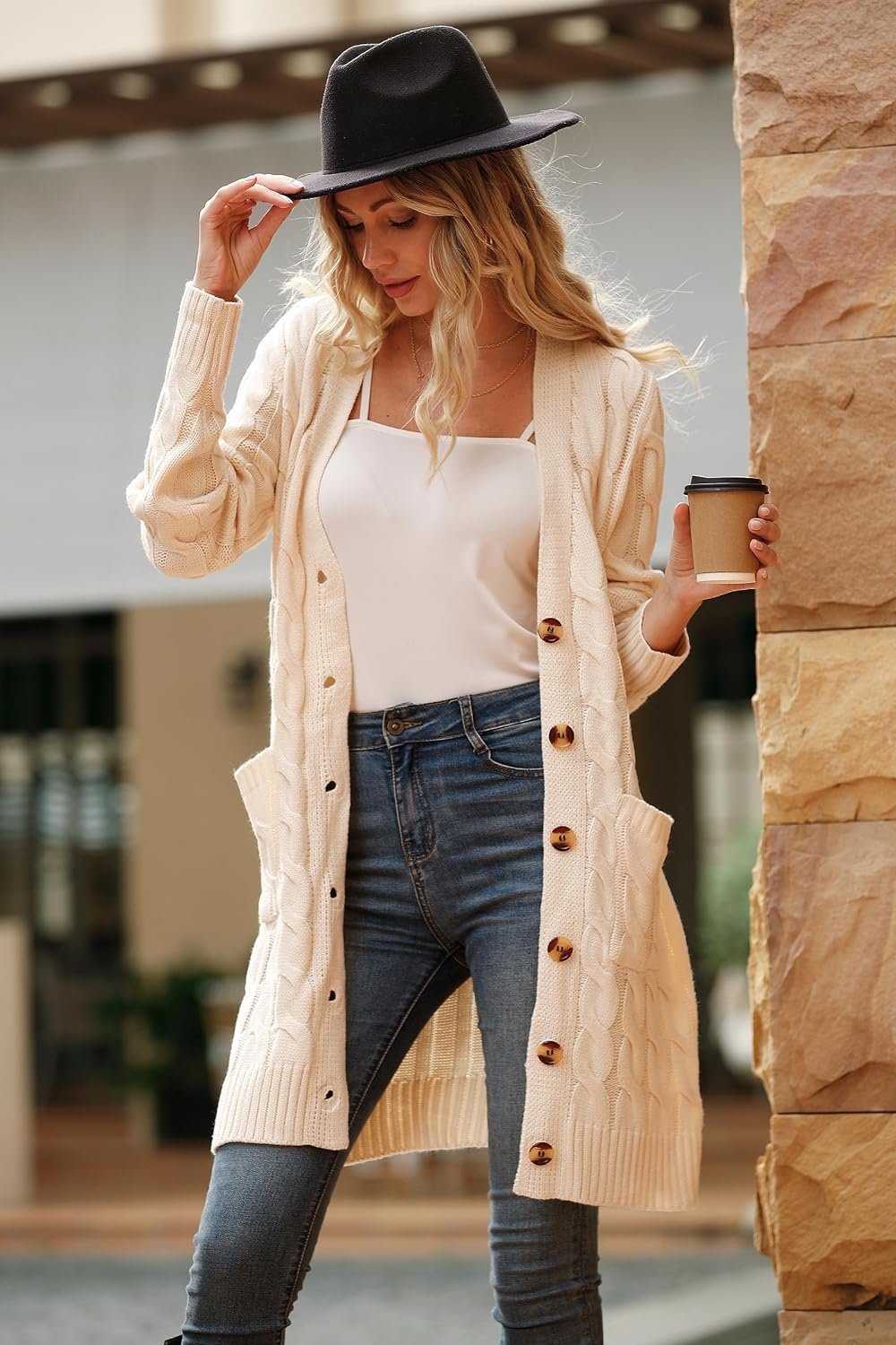 PRETTYGARDEN Long Sleeve Cable Knit Long Cardigan for Women 2026 Spring Winter Chunky Open Front Button Sweaters with Pockets - Image 3