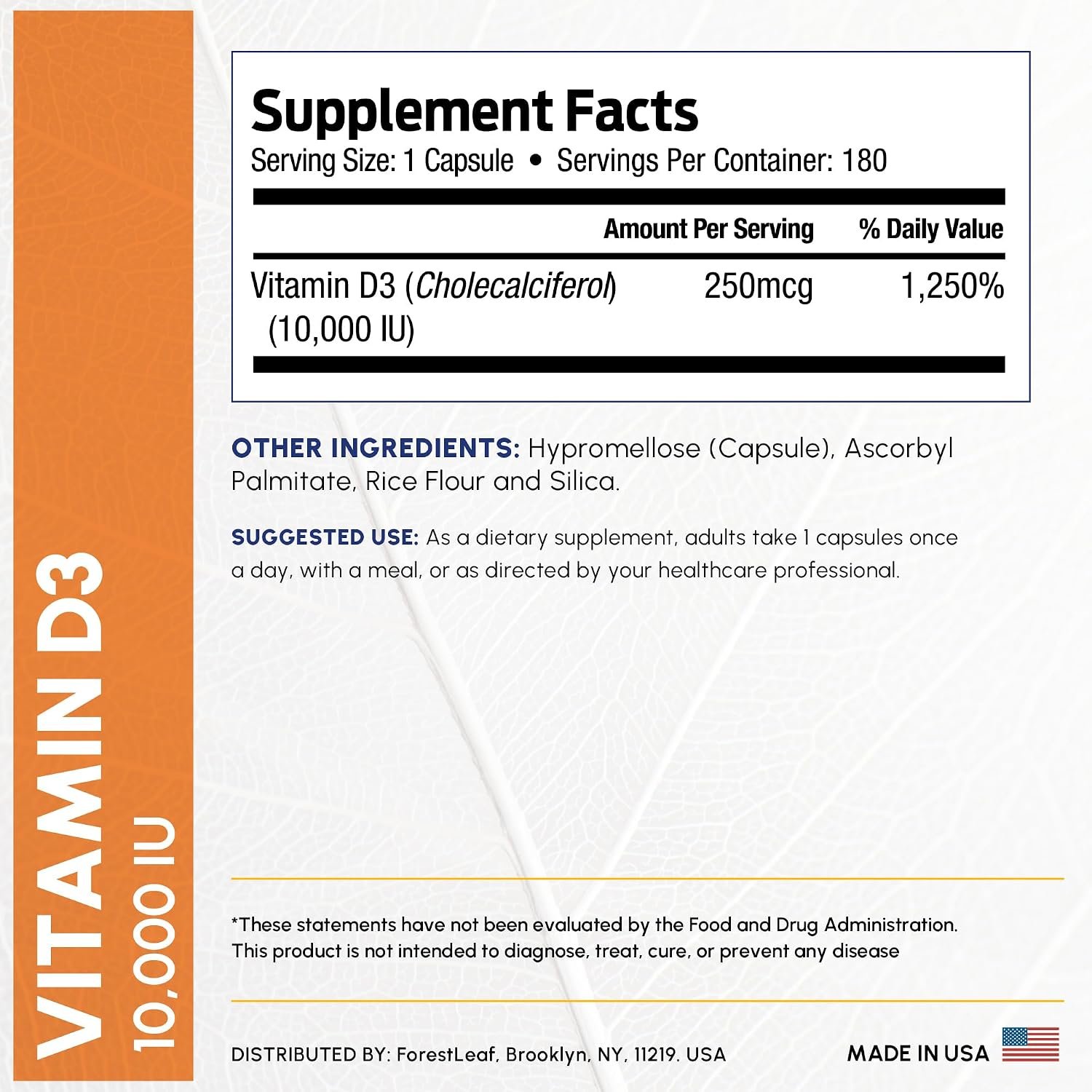 ForestLeaf Vitamin D3 10,000 IU | VIT D - VIT D3 Vitamin D Supplements for Women and Men | Bone Health, Teeth and Immune Support | Easy to Swallow Pills | High Potency Daily, 6-Month Supply, 180 Caps - Image 4