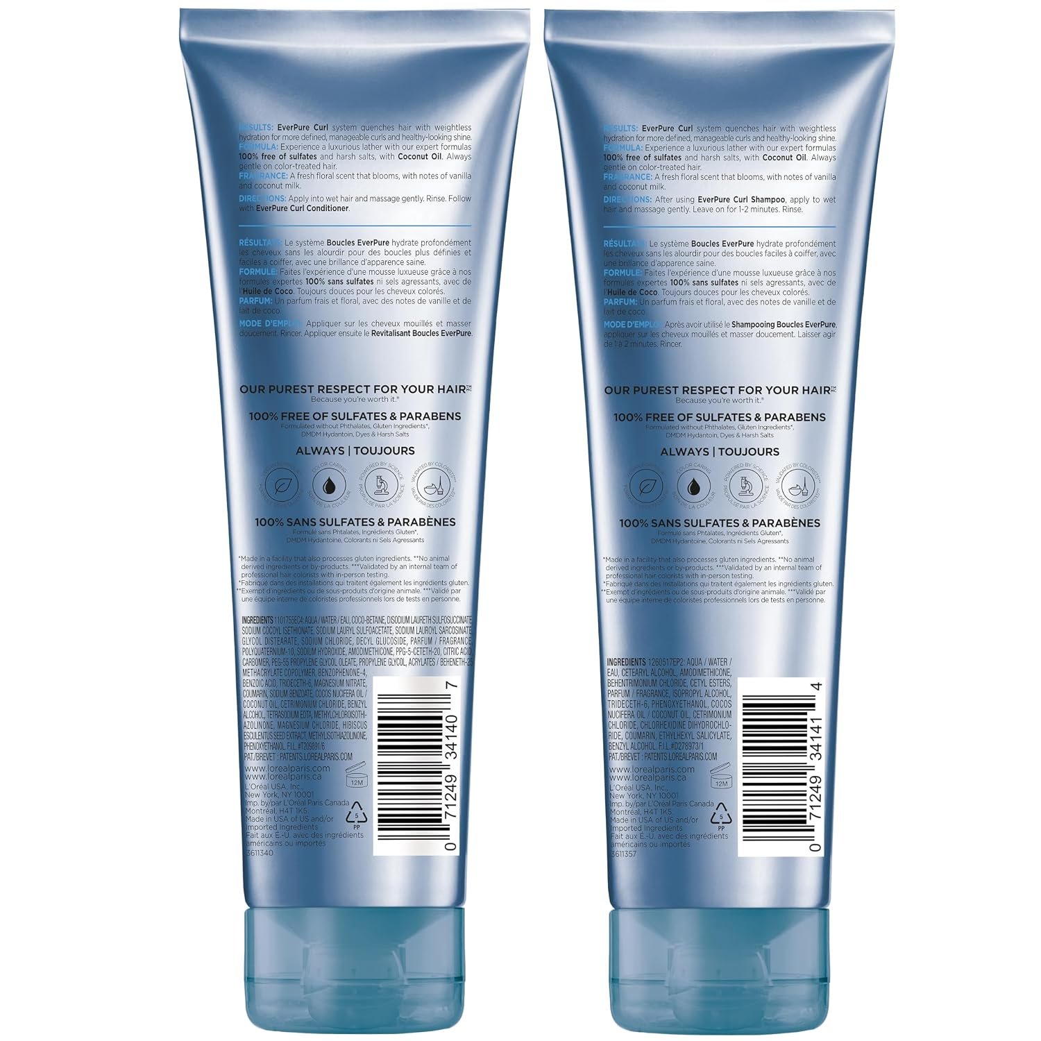 L'Oreal Paris Sulfate Free Shampoo and Conditioner for Curly Hair, Lightweight, Anti-Frizz Hair Care with Coconut Oil, EverPure, 8.5 Fl Oz, Set of 2 (Packaging May Vary) - Image 10