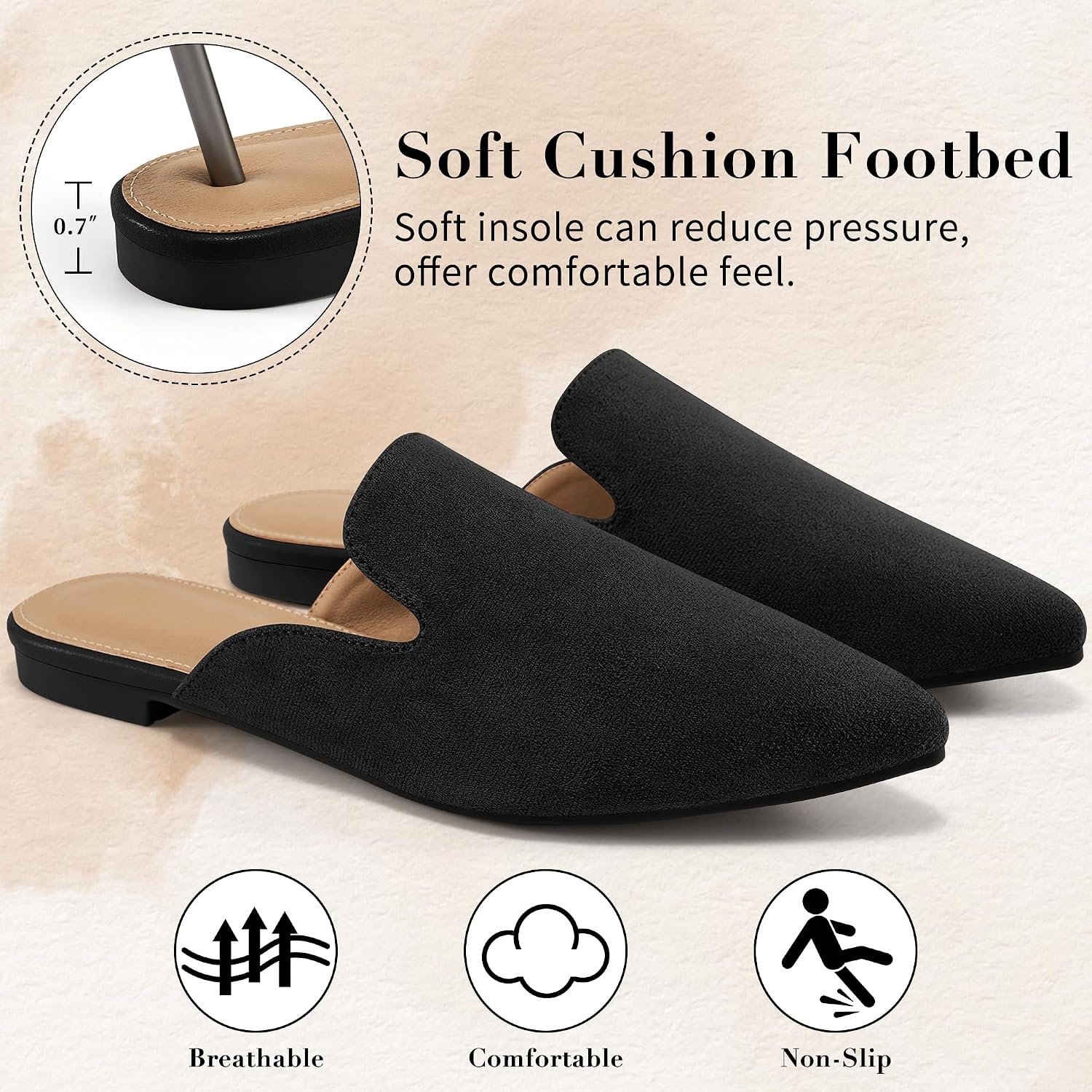 Ecetana Mules for Women Pointed Toe Flats Comfortable Backless Loafers - Image 5