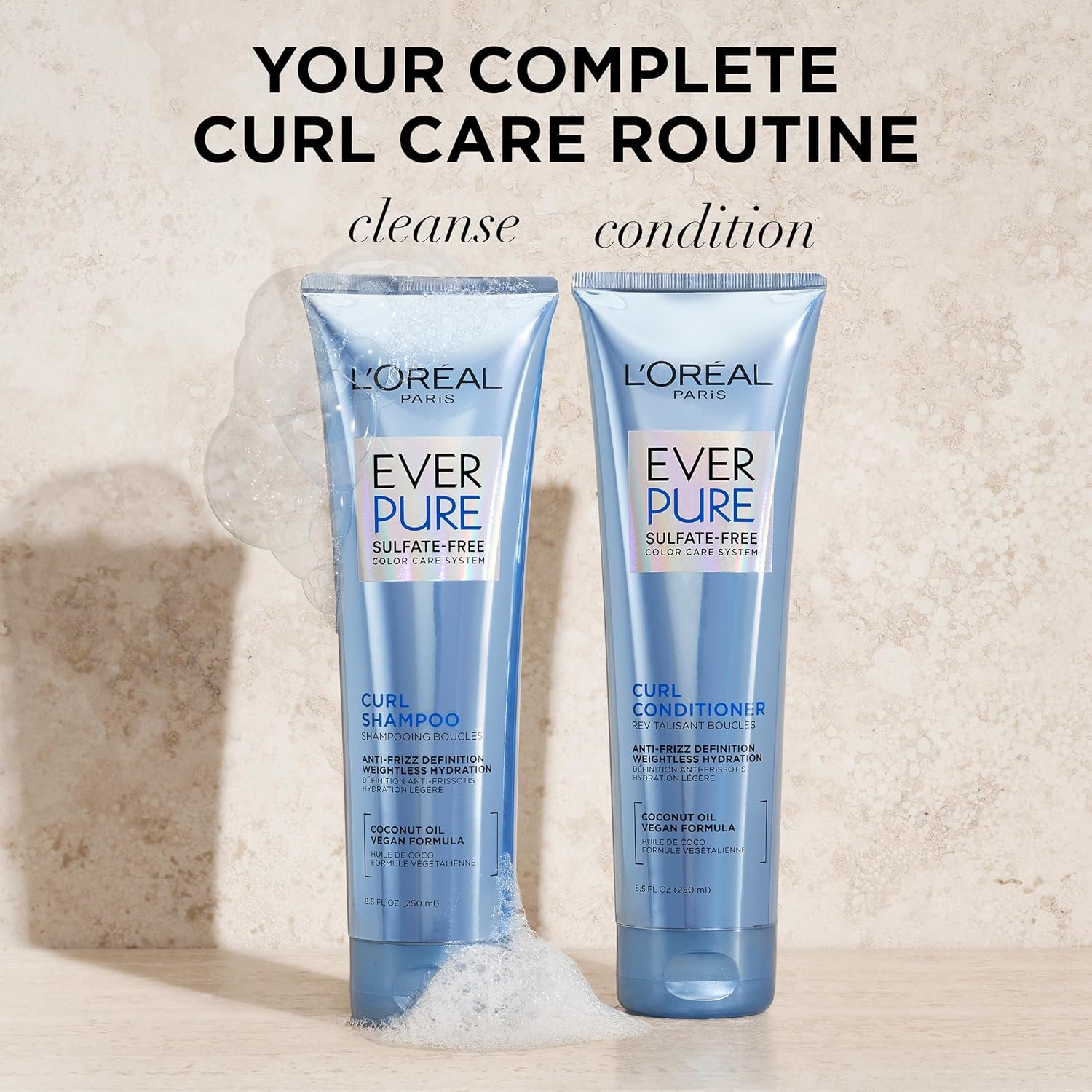 L'Oreal Paris Sulfate Free Shampoo and Conditioner for Curly Hair, Lightweight, Anti-Frizz Hair Care with Coconut Oil, EverPure, 8.5 Fl Oz, Set of 2 (Packaging May Vary) - Image 7