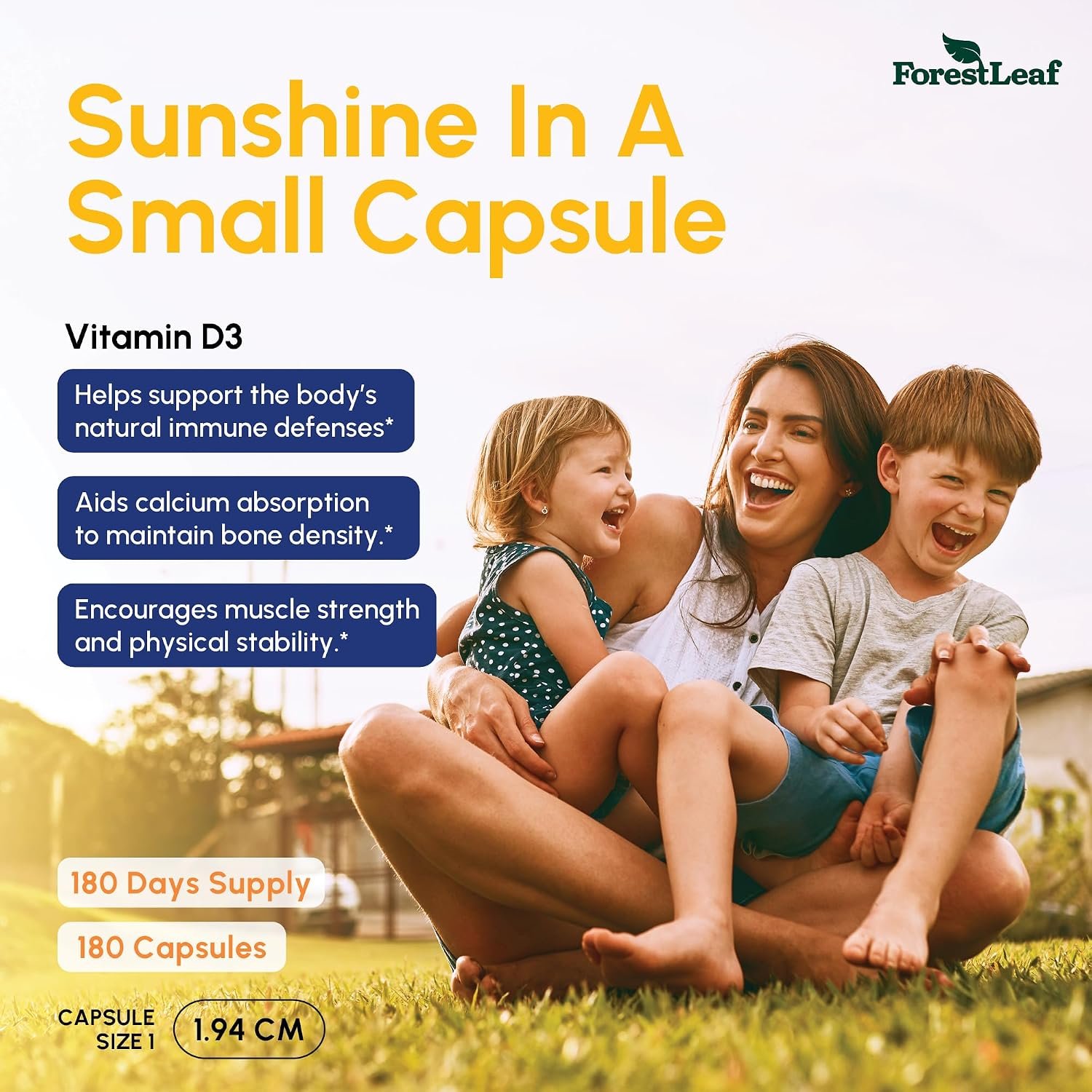 ForestLeaf Vitamin D3 10,000 IU | VIT D - VIT D3 Vitamin D Supplements for Women and Men | Bone Health, Teeth and Immune Support | Easy to Swallow Pills | High Potency Daily, 6-Month Supply, 180 Caps - Image 3