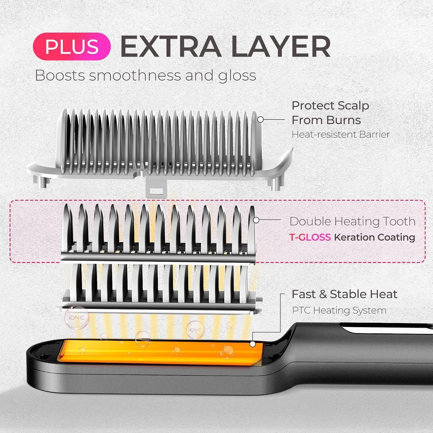 TYMO Ring Plus Hair Straightener Brush, Ionic Straightening Comb, 9 Temps | Straightening Brush with Negative Ions for Women, Titanium Coating, LED Display, Dual Voltage, Black - Image 4