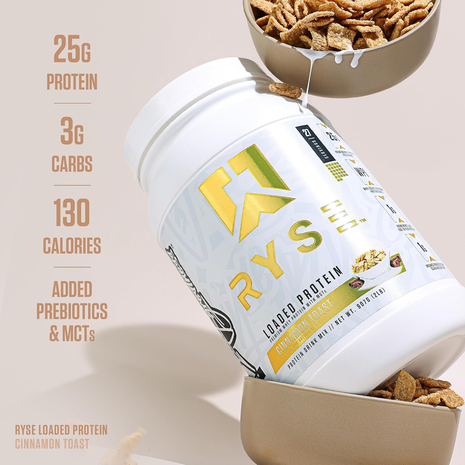 RYSE Loaded Protein Powder - Cinnamon Toast - 25g Whey Protein Isolate & Concentrate with Prebiotic Fiber & MCTs - Low Carb, Low Sugar, Digestive-Friendly - 27 Servings / 2 lb Tub - Image 4