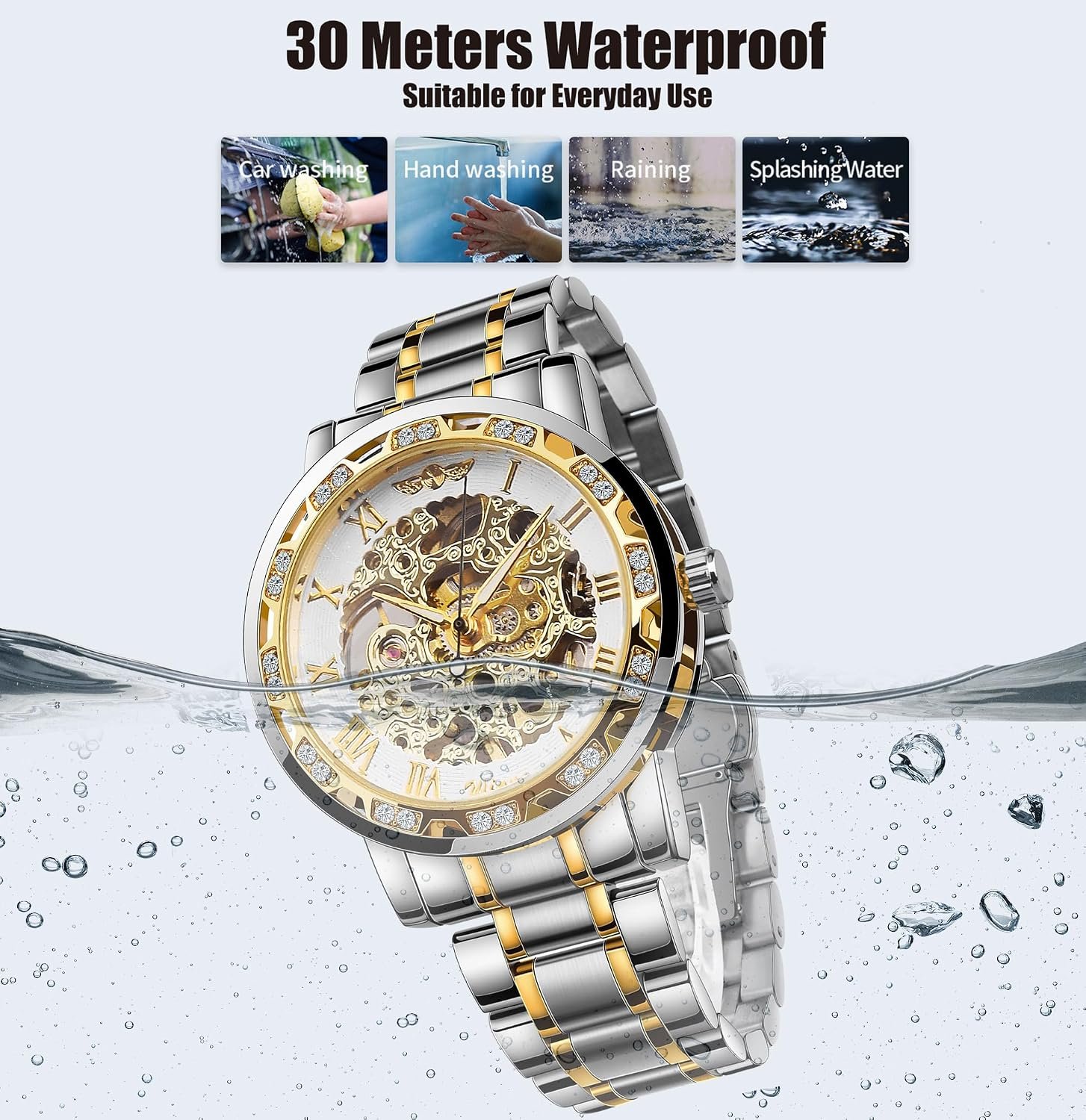 Winner Retro Manual Mechanical Skeleton Watch with Diamond and Carving Flower Craft Men Skeleton Wrist Watch Mechanical Classic Roman Number - Image 7