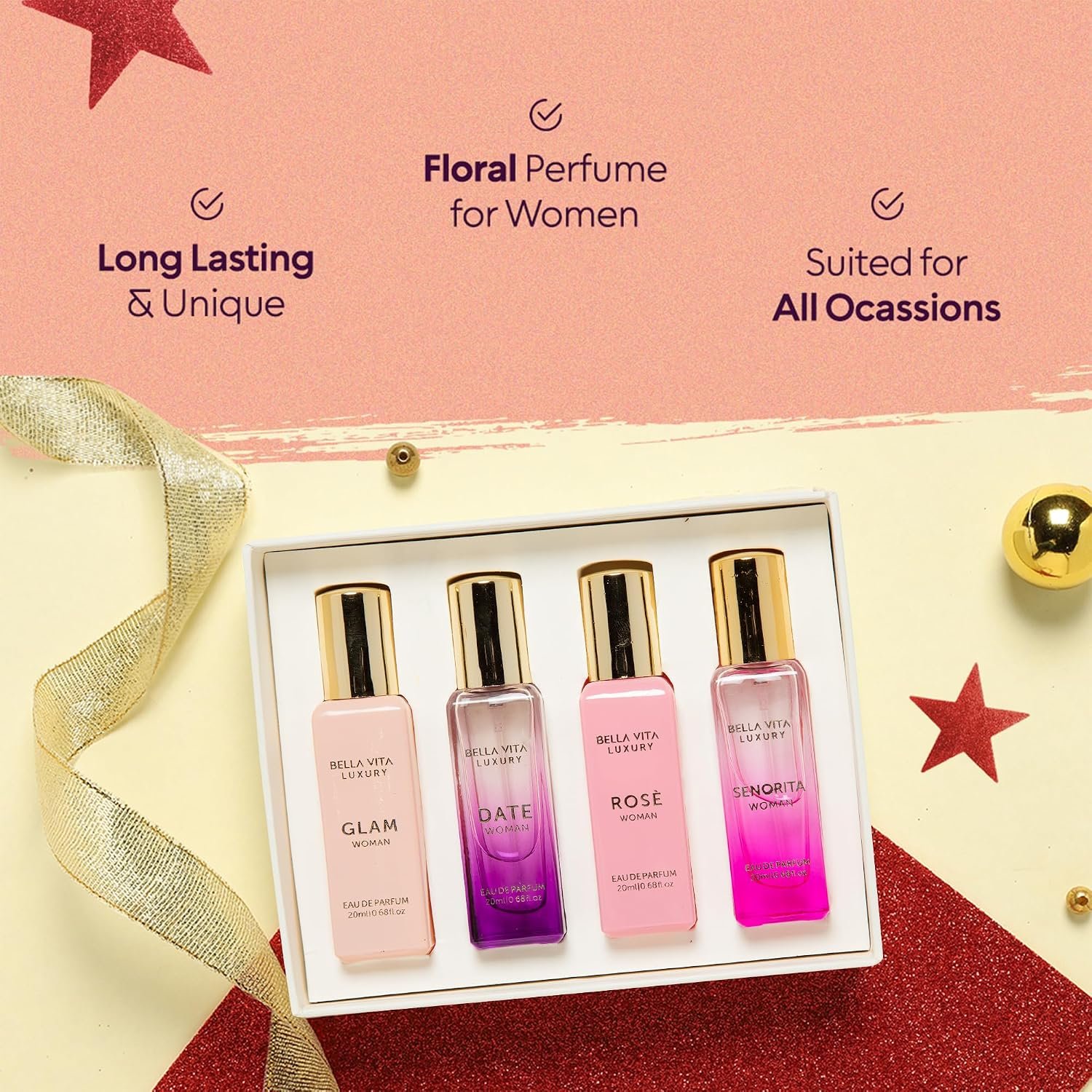 Bellavita Luxury Women's Perfume Gift Set with Rose, Senorita, Date, and Glam | 80ml | Perfume for Women | Pink Pepper, Yuzu and Floral Peach | Long Lasting Fragrance - Image 4
