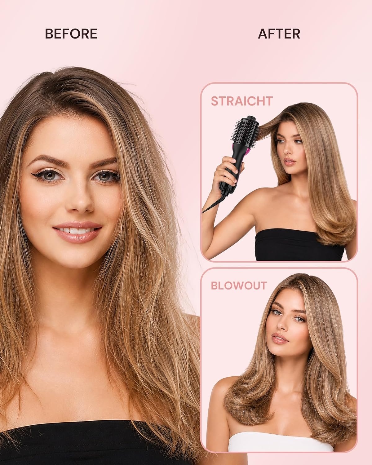 Aopant Dual Voltage Mini Hair Dryer Brush Blow Dryer Brush in One, 110-240V 900W Travel Hot Air Brush Volumizer, 4-in-1 Styling Brush with Ceramic Titanium Barrel, Ionic Care, Cool & High Settings - Image 5