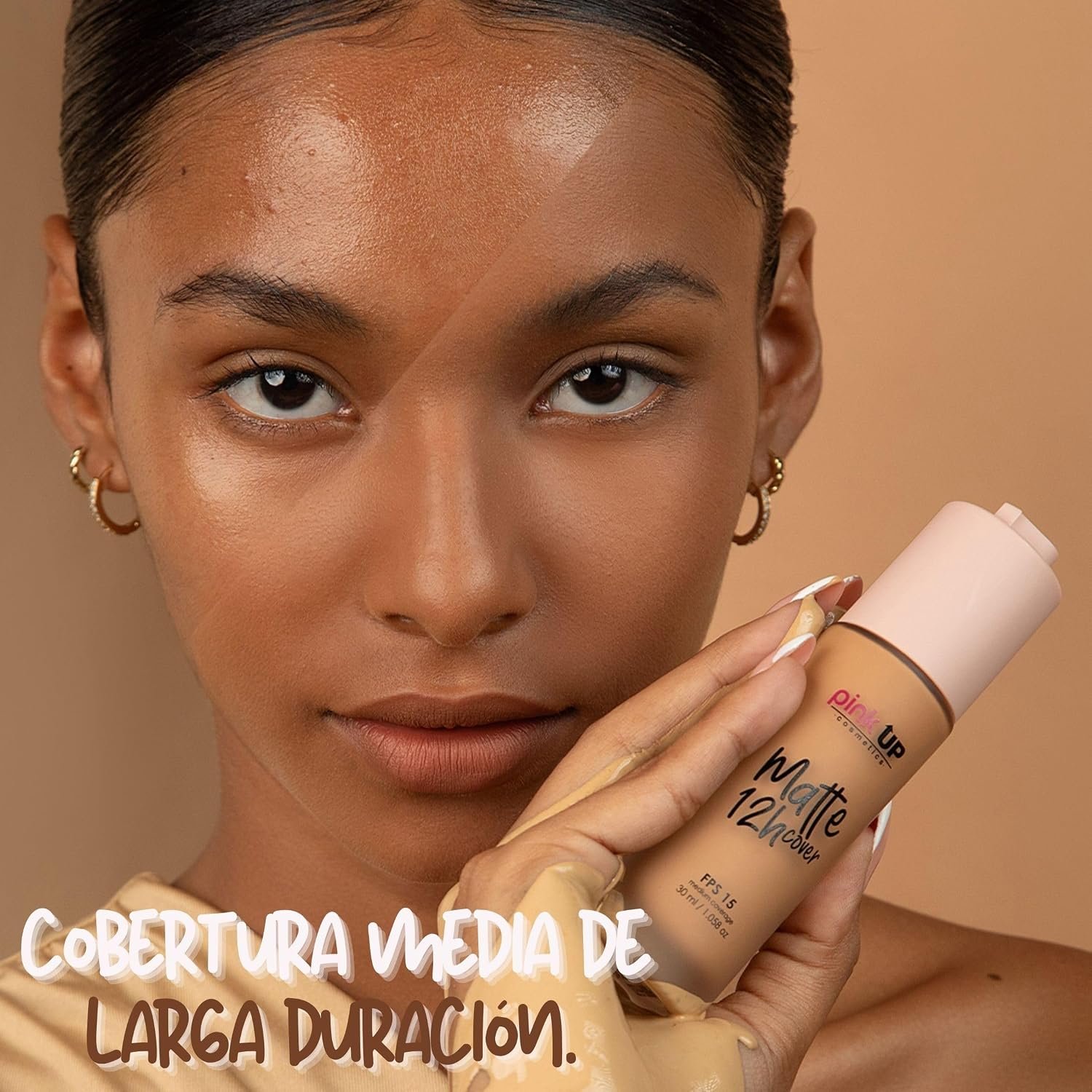 Pink Up | Matte Cover| Liquid Makeup with SPF 15 | 12-hour matte wear | Medium coverage for oily skin | Makeup | Foundation | Lightweight texture | Medium shade | Model PKMHR500 - Image 4