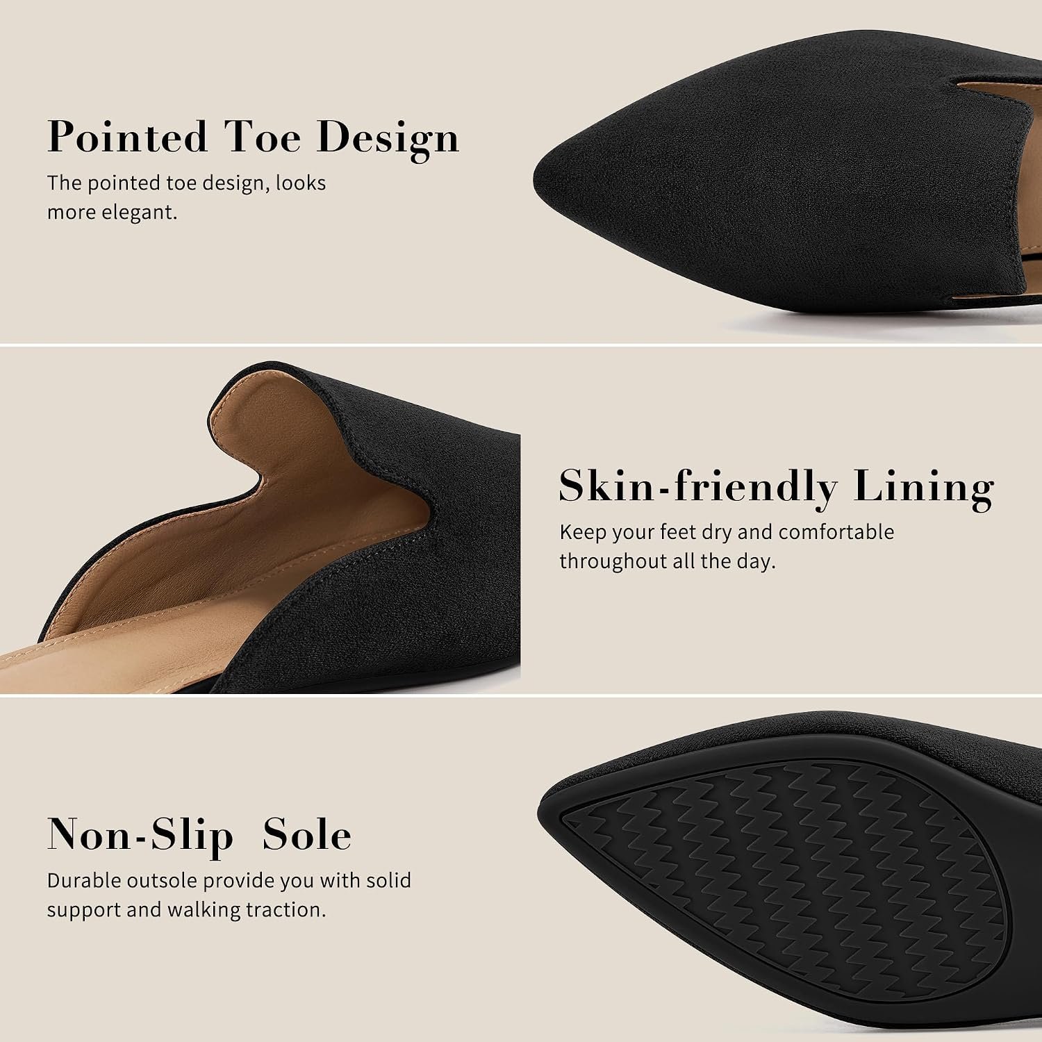 Ecetana Mules for Women Pointed Toe Flats Comfortable Backless Loafers - Image 4